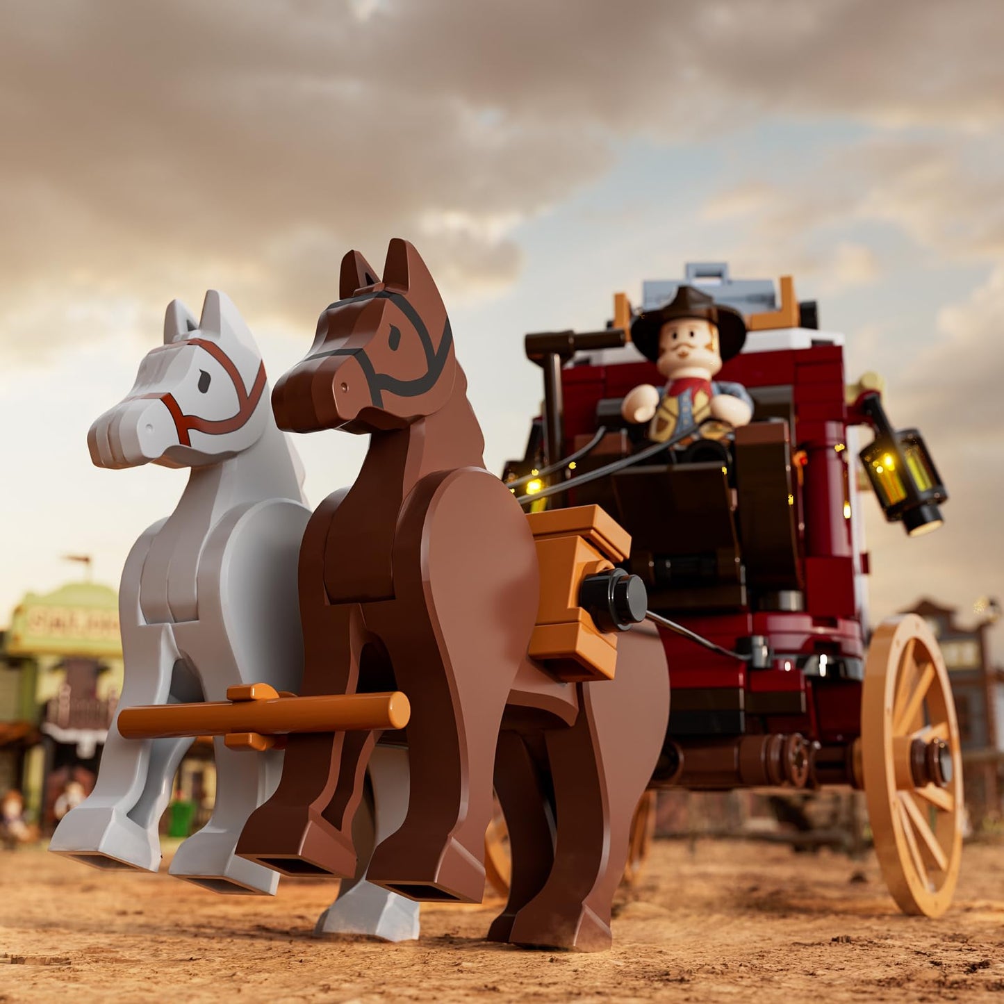 Lumibricks Western Stagecoach Lighting Building-Bricks Set – 293 Pcs Collection Display