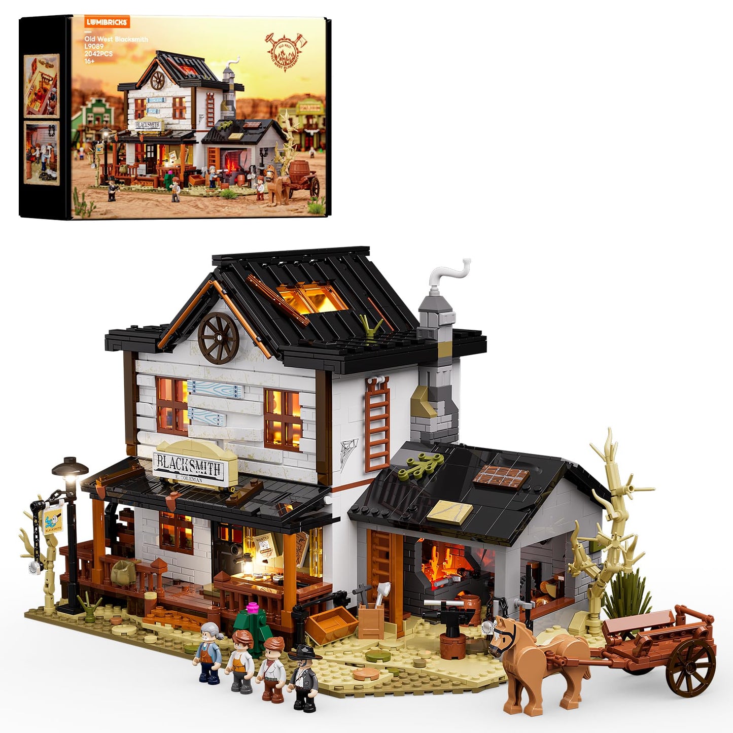 Lumibricks Wild West Blacksmith Lighting Building-Bricks Set – Western Forge House (2042 Pcs)