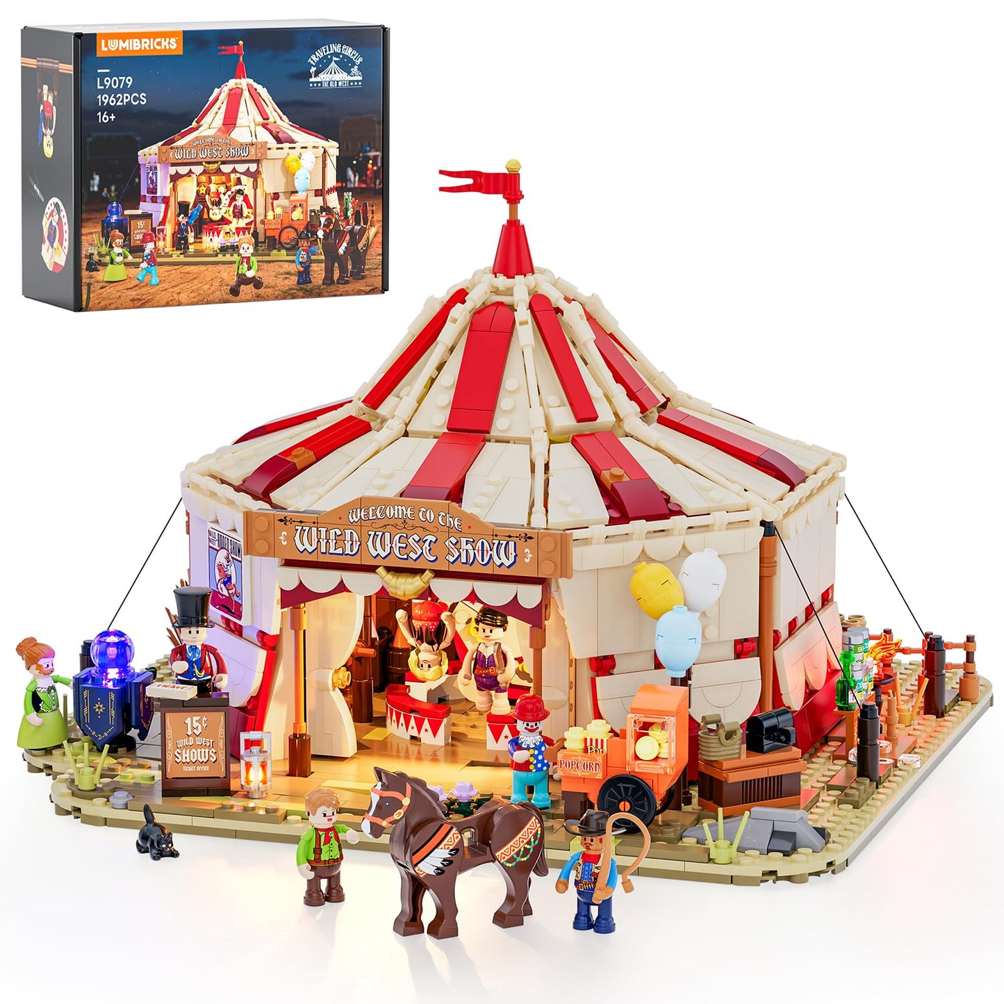 Lumibricks Travelling Circus Lighting Building-Bricks Set – The Wild West Show (1962 Pcs) for Adults & West Lovers