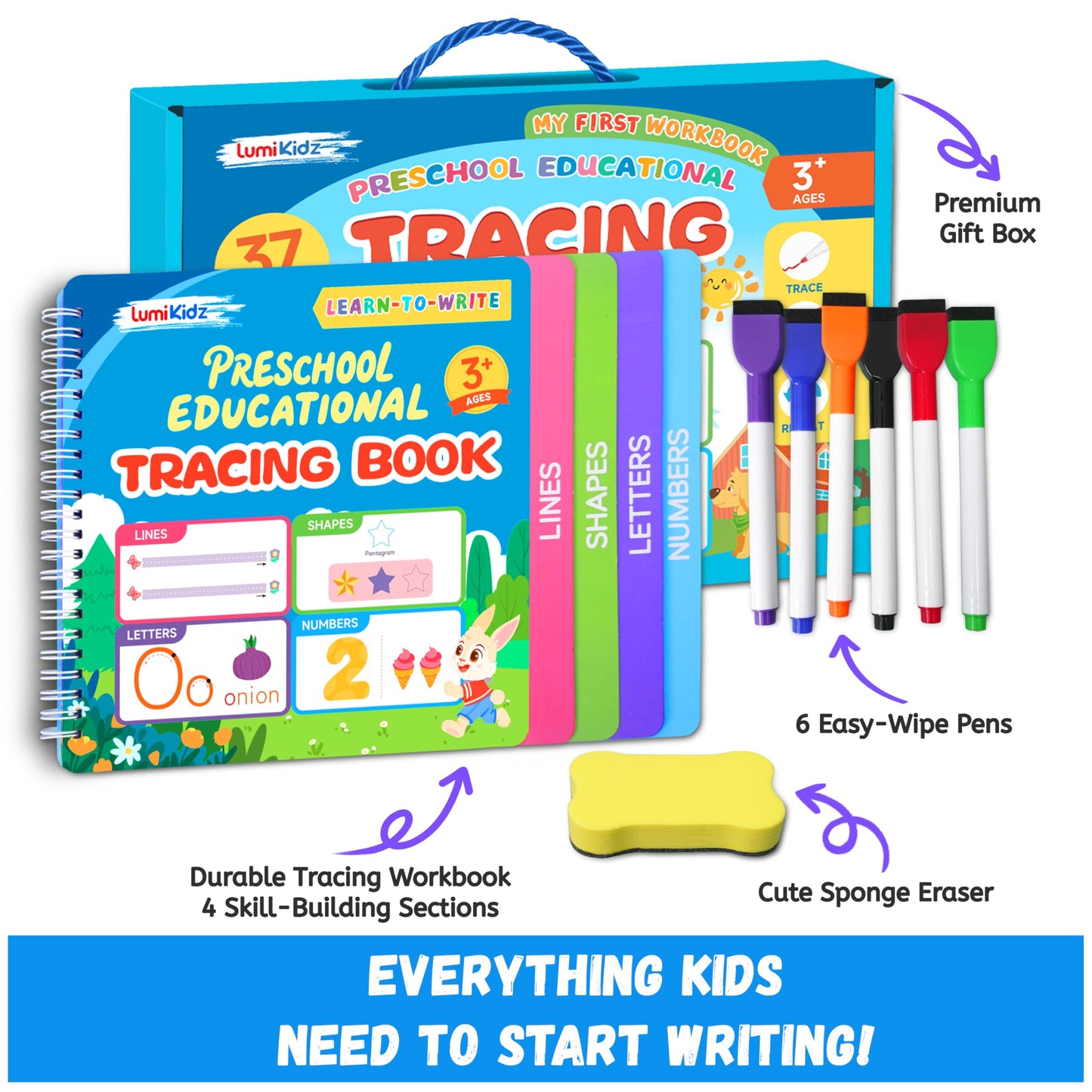 Lumikidz Preschool Learning Activities – Toddler Handwriting Practice & Tracing Books for Ages 3-5 | Montessori Busy Book
