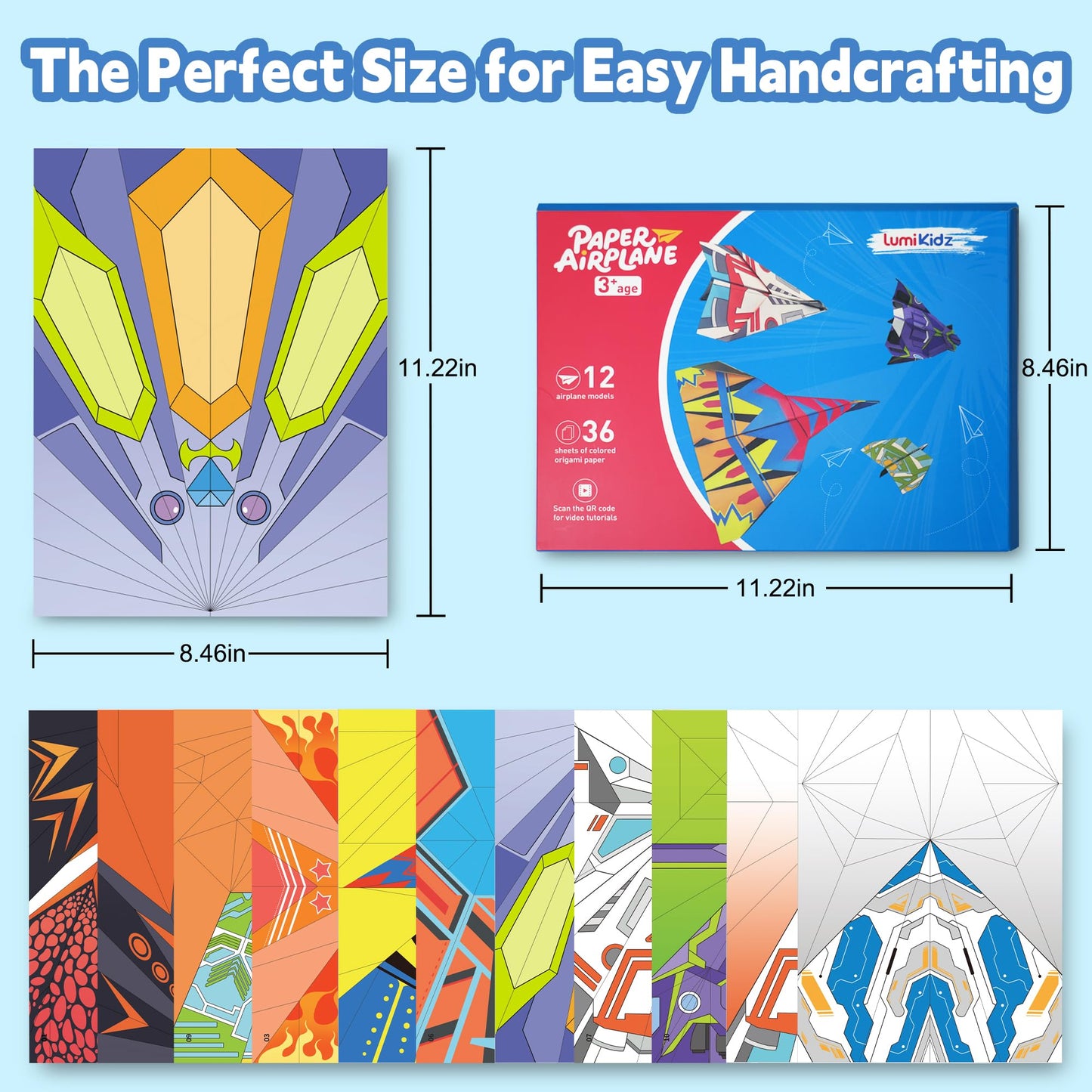 Lumikidz Paper Airplane Kits – 12 Classic Origami Designs, 36 Sheets | STEM Fun for Kids 5-12