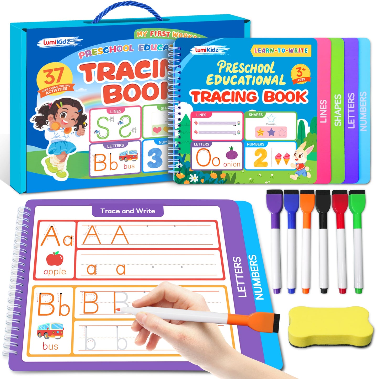 Lumikidz Preschool Learning Activities – Toddler Handwriting Practice & Tracing Books for Ages 3-5 | Montessori Busy Book