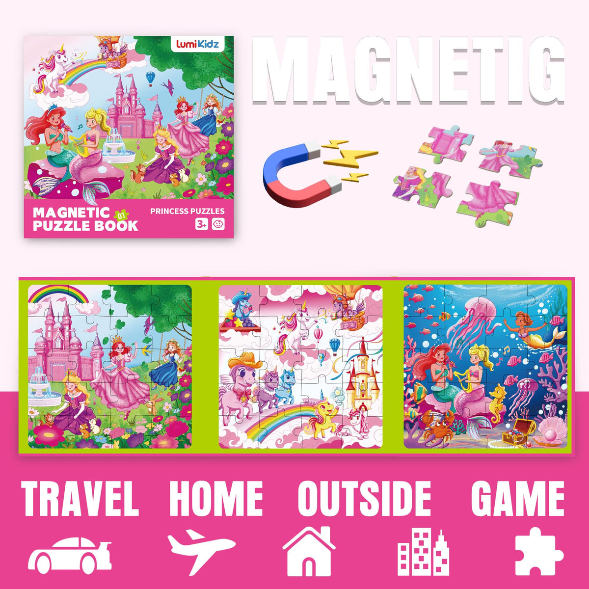 Lumikidz Magnetic Unicorn Mermaid Puzzle — 20-Piece Travel Toy for Ages 3–6