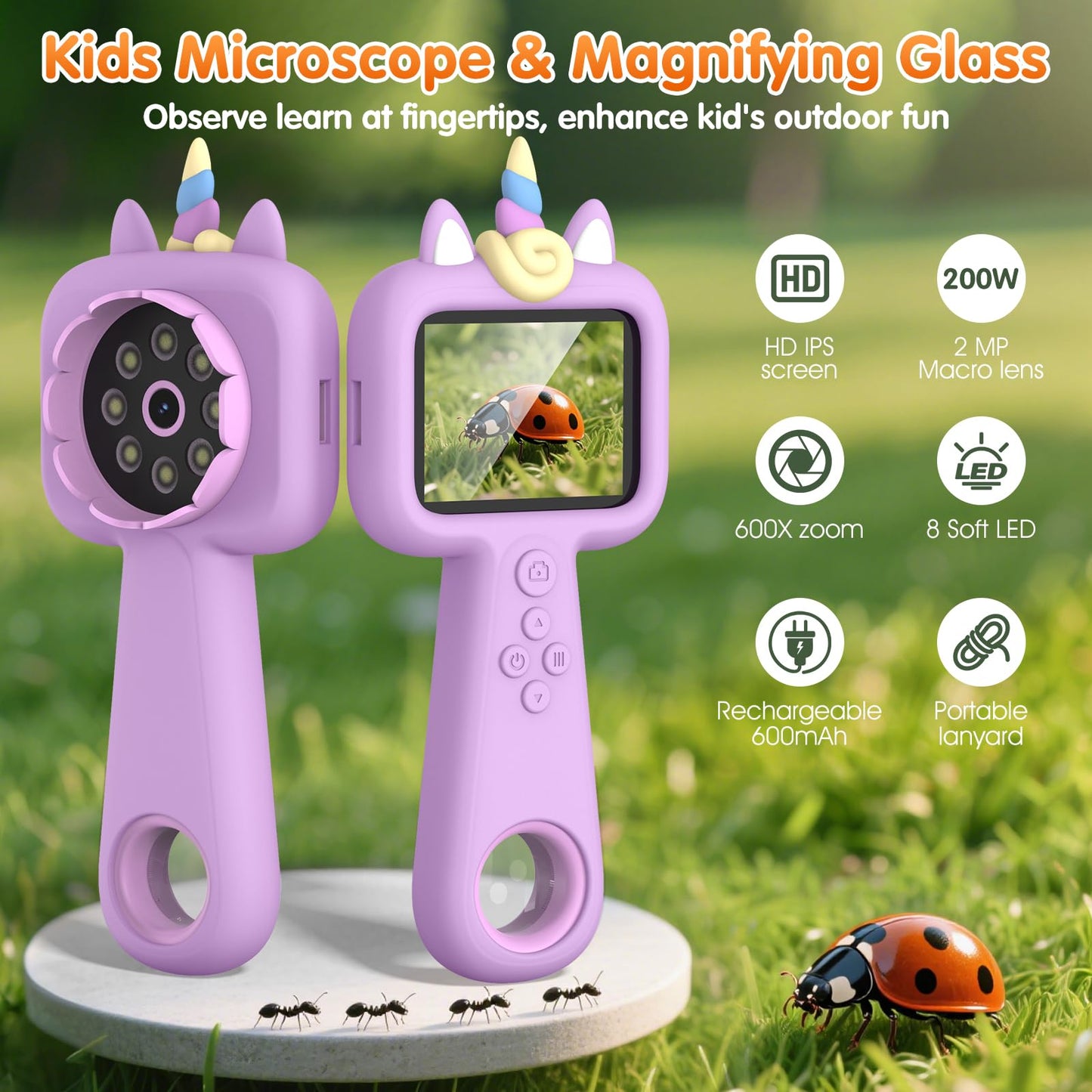 Lumiscp Kids Microscope - 2.4-Inch Pocket Digital Scope 600X-4800X