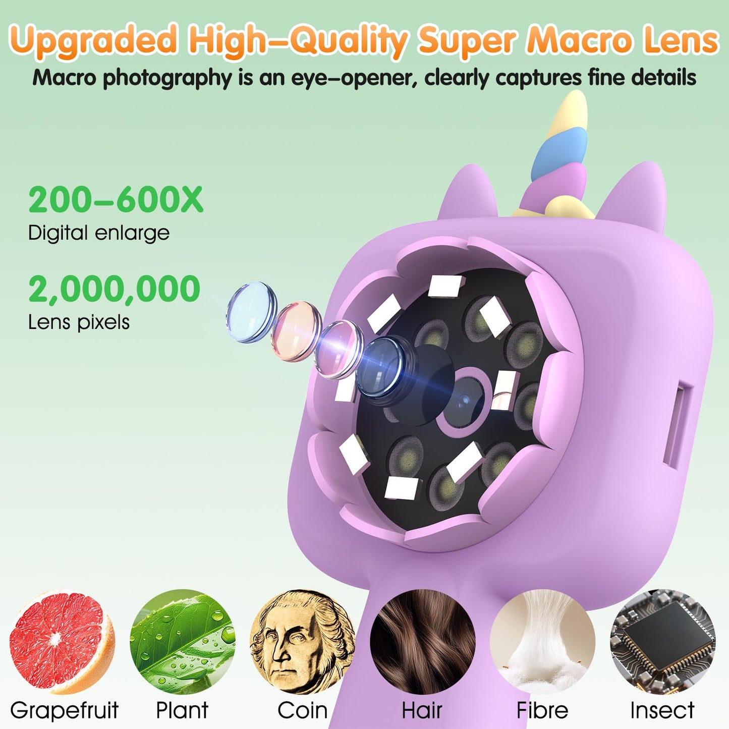 Lumiscp Kids Microscope - 2.4-Inch Pocket Digital Scope 600X-4800X