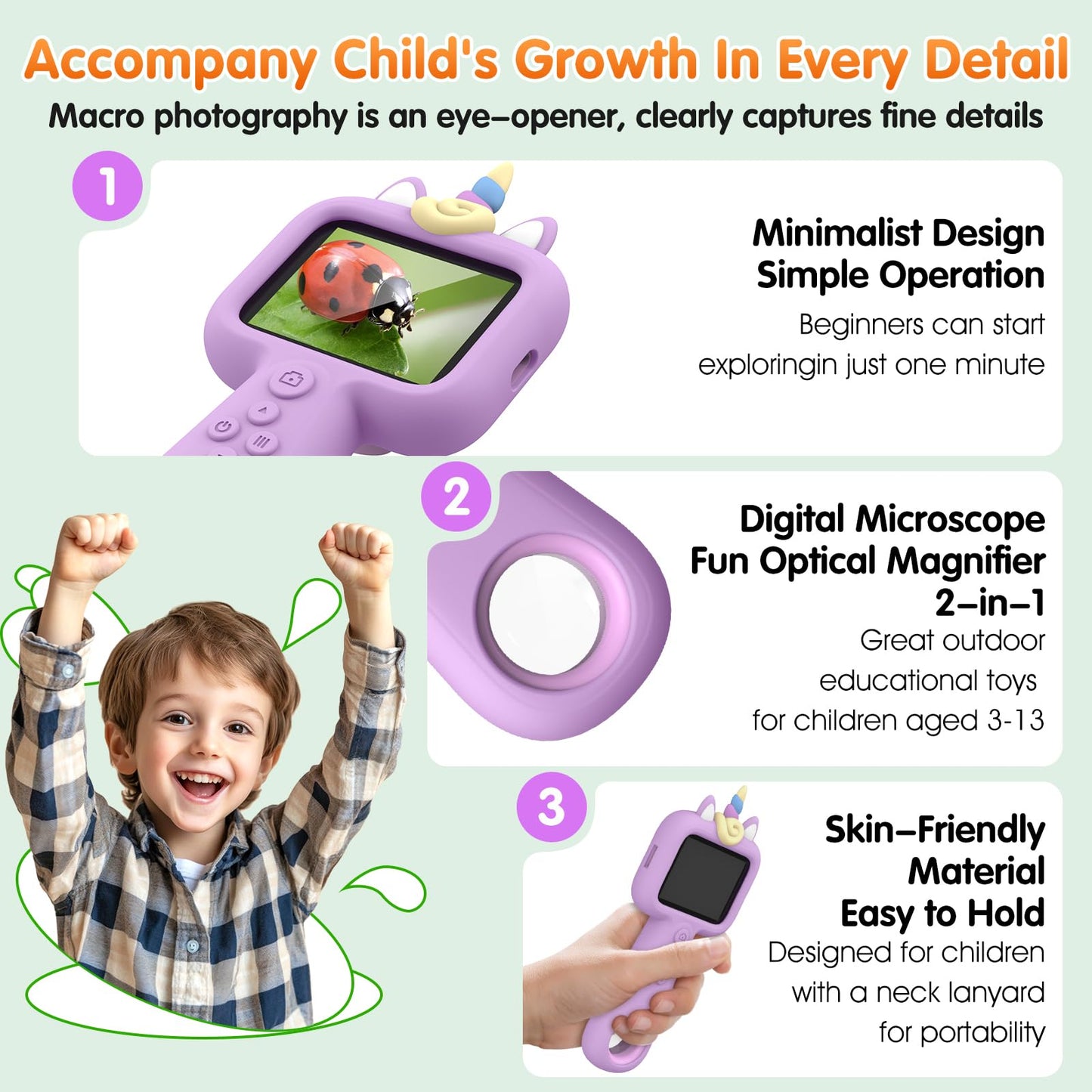 Lumiscp Kids Microscope - 2.4-Inch Pocket Digital Scope 600X-4800X