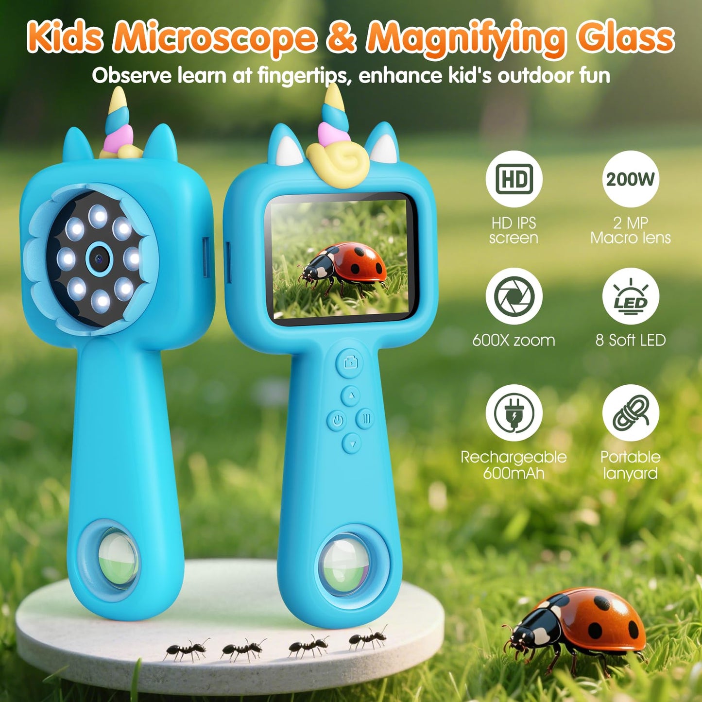 Lumiscp Pocket Microscope for Kids – 2.4-Inch Screen, 600x-4800x Magnification, Portable STEM Toy