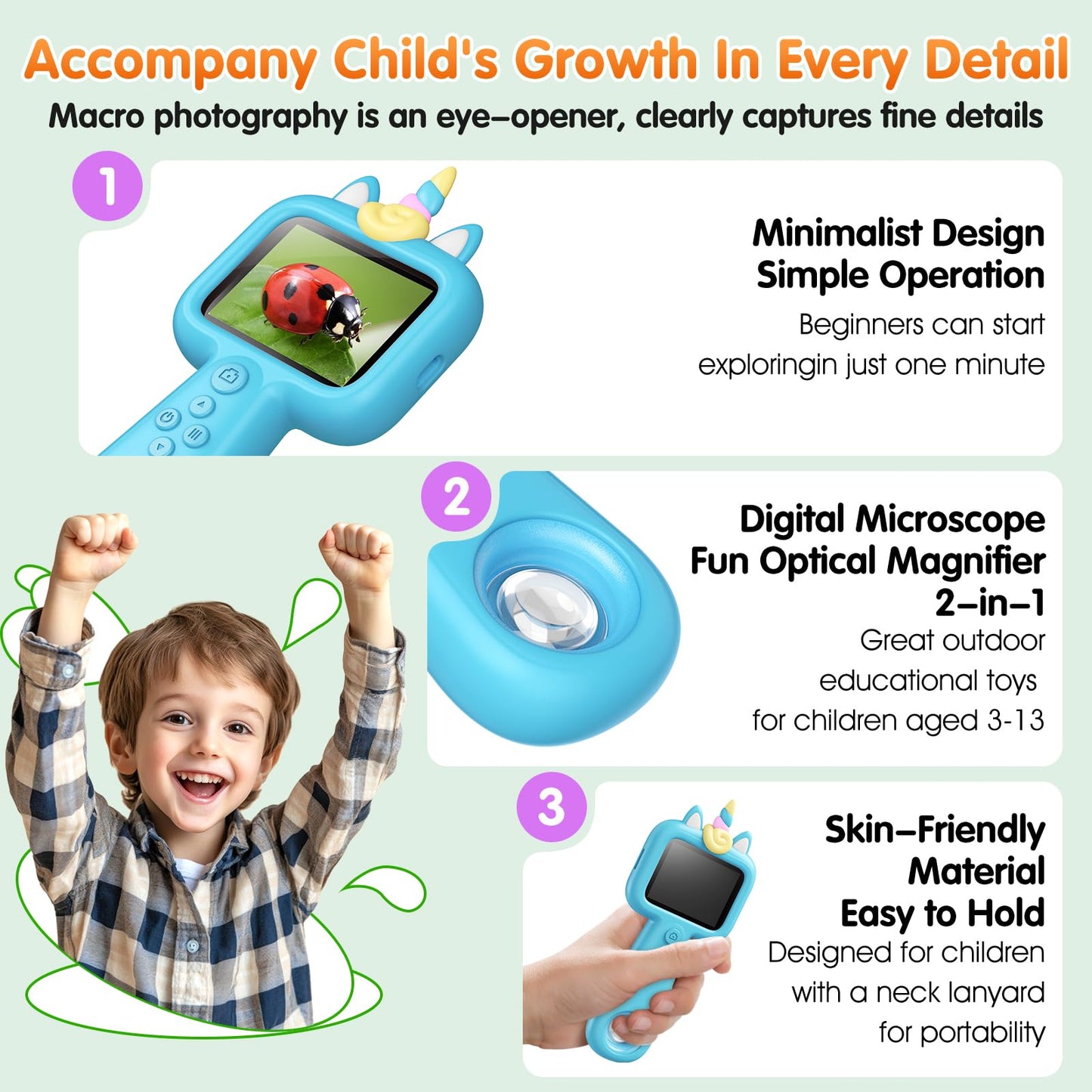 Lumiscp Pocket Microscope for Kids – 2.4-Inch Screen, 600x-4800x Magnification, Portable STEM Toy