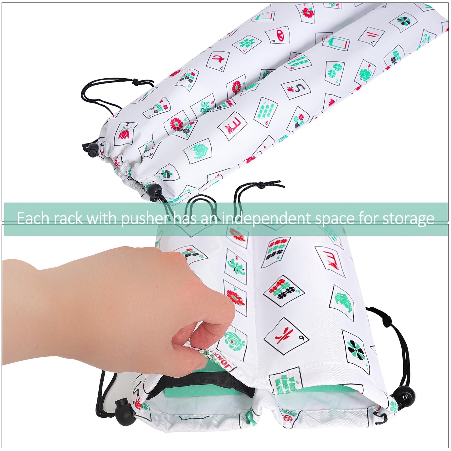 LUMIVIA Mahjong Racks with Pushers – Light Green Wood, Set of 4 + Drawstring Bag