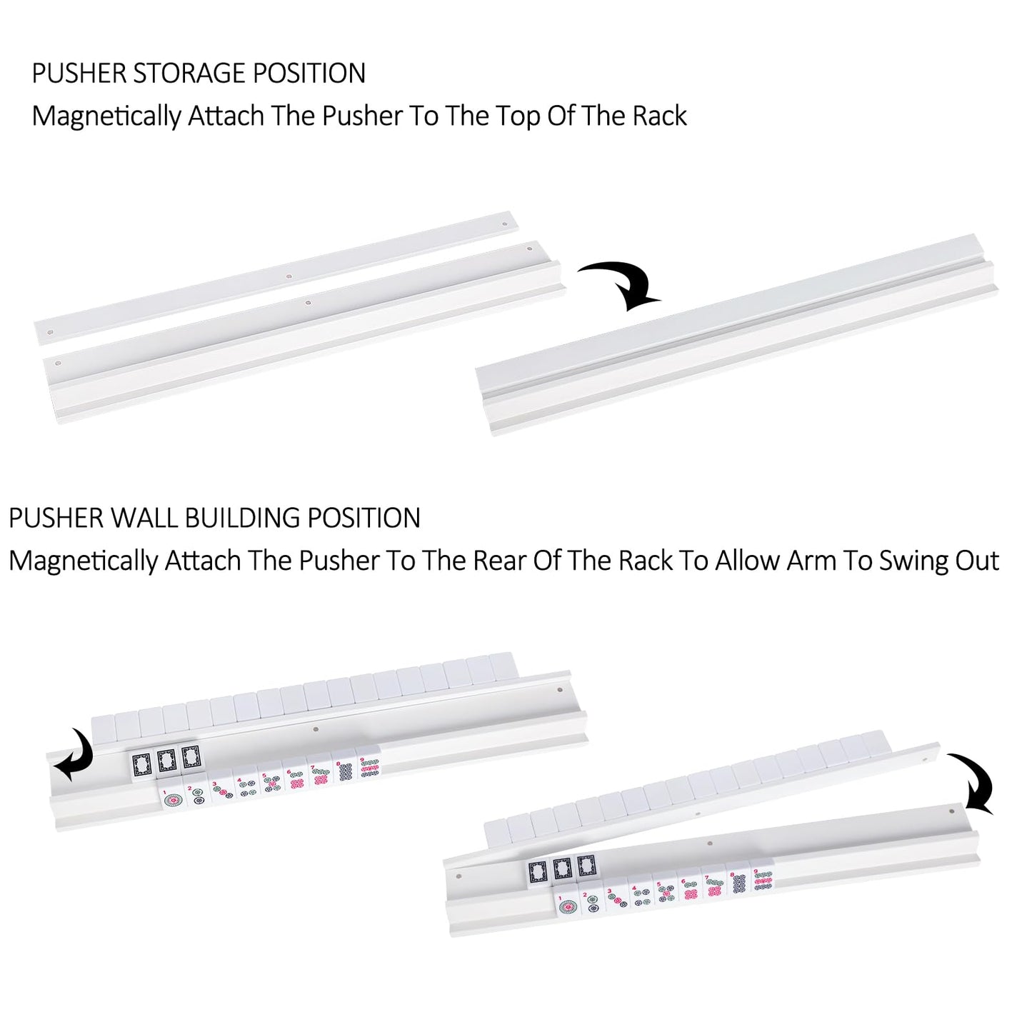 LUMIVIA Mahjong Racks with Pushers – White Wood Racks Set of 4 + Drawstring Bag