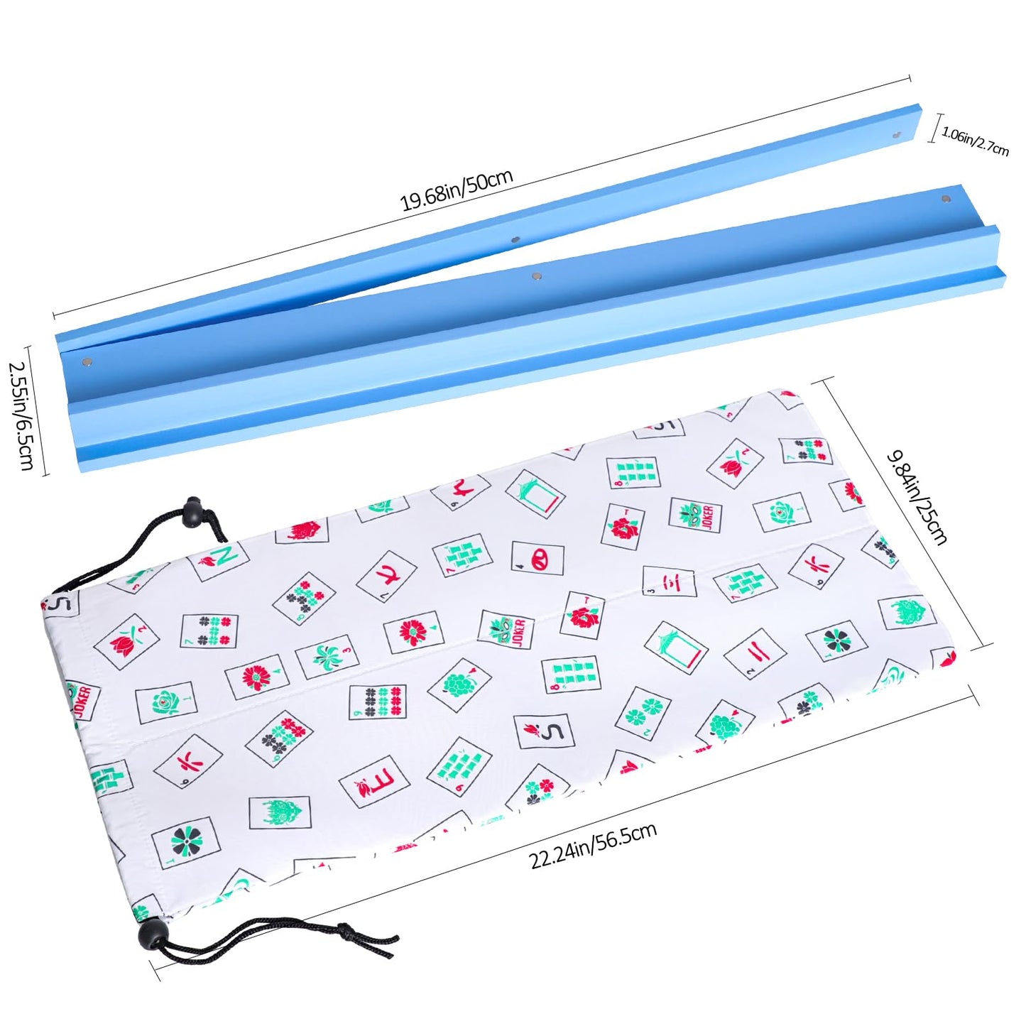 LUMIVIA Mahjong Racks with Pushers – Blue Wooden Racks, Set of 4 + White Drawstring Bag