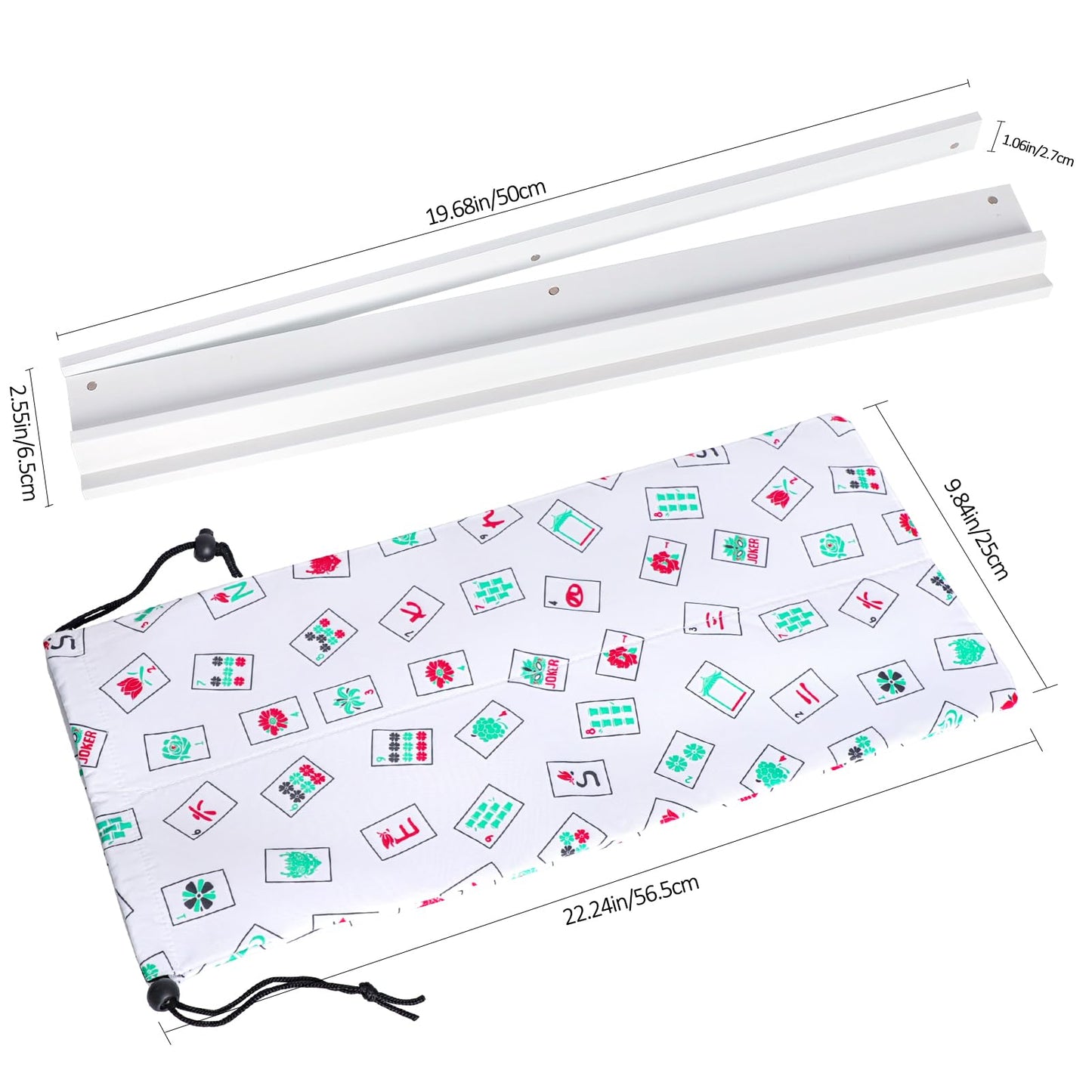 LUMIVIA Mahjong Racks with Pushers – White Wood Racks Set of 4 + Drawstring Bag