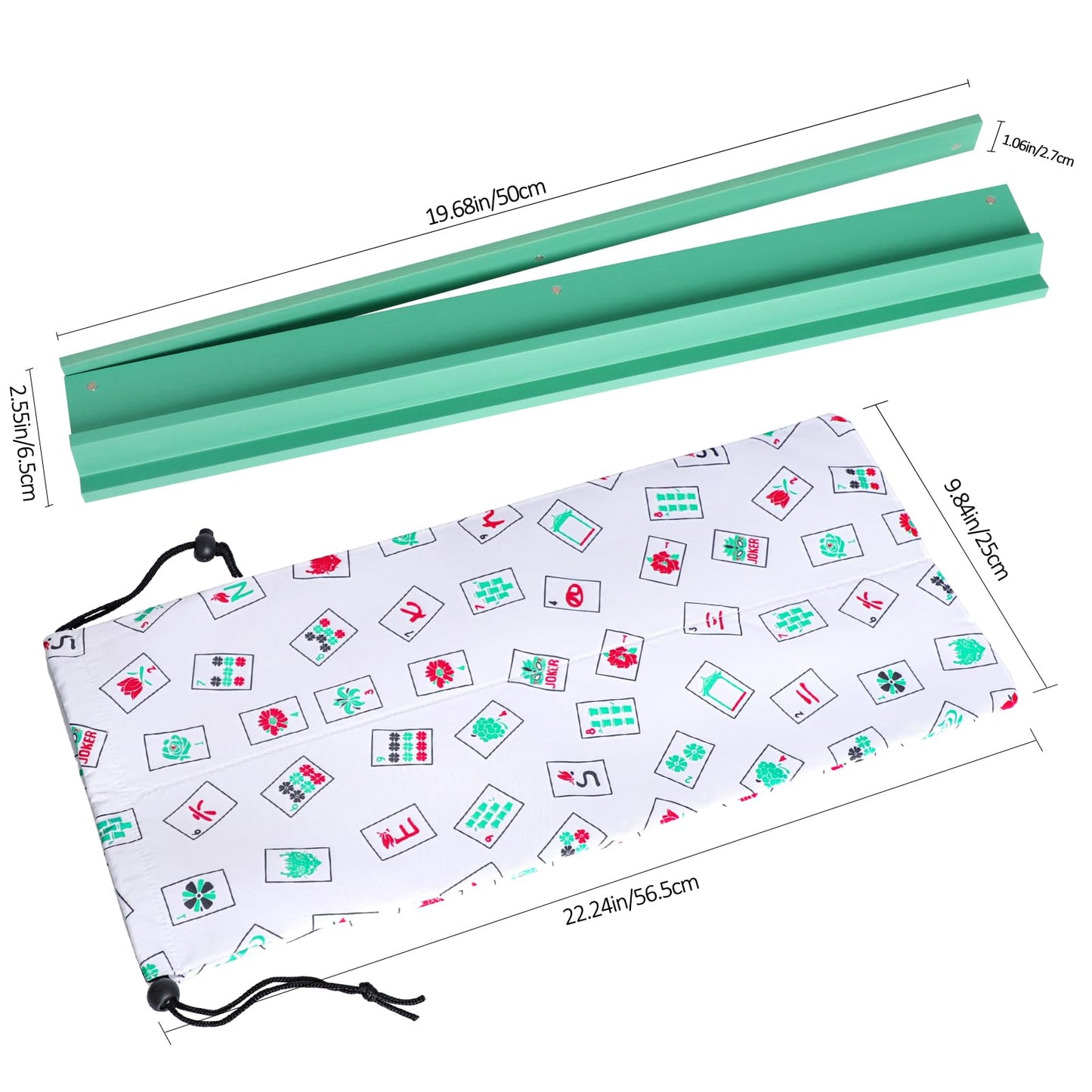 LUMIVIA Mahjong Racks with Pushers – Light Green Wood, Set of 4 + Drawstring Bag