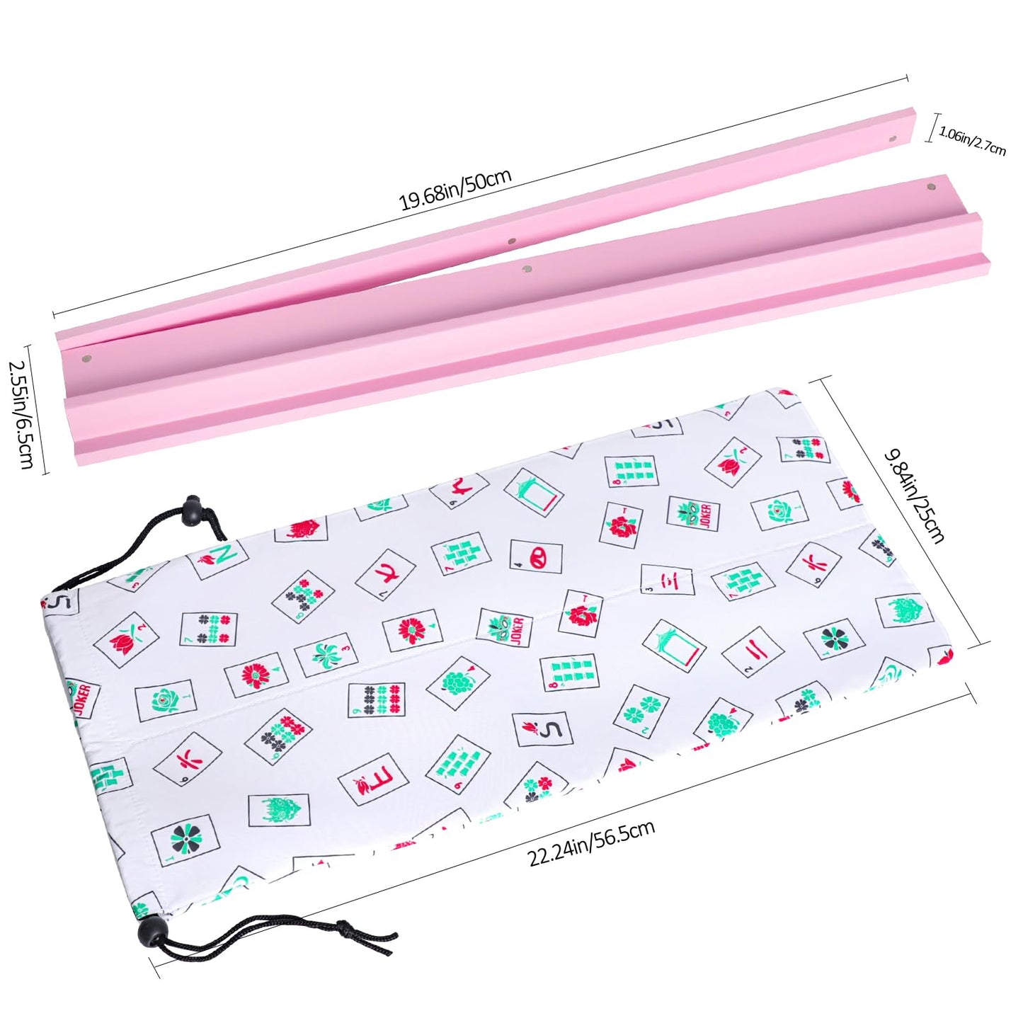 LUMIVIA Mahjong Racks with Pushers — Pink Wood Set of 4 + Drawstring Bag