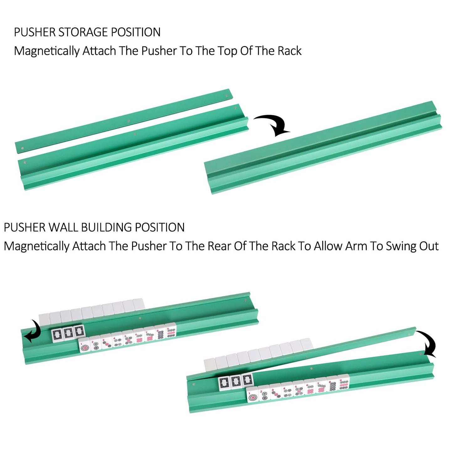LUMIVIA Mahjong Racks with Pushers – Light Green Wood, Set of 4 + Drawstring Bag