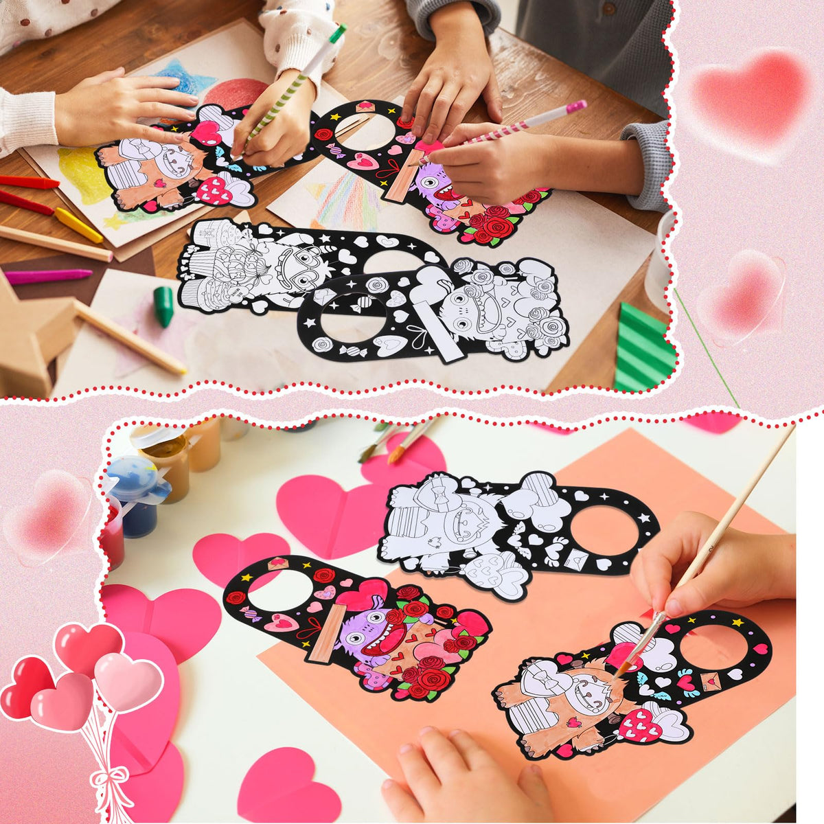 Lunmon 24-Pack Valentine Doorknob Hangers – Color-Your-Own Monster DIY Craft