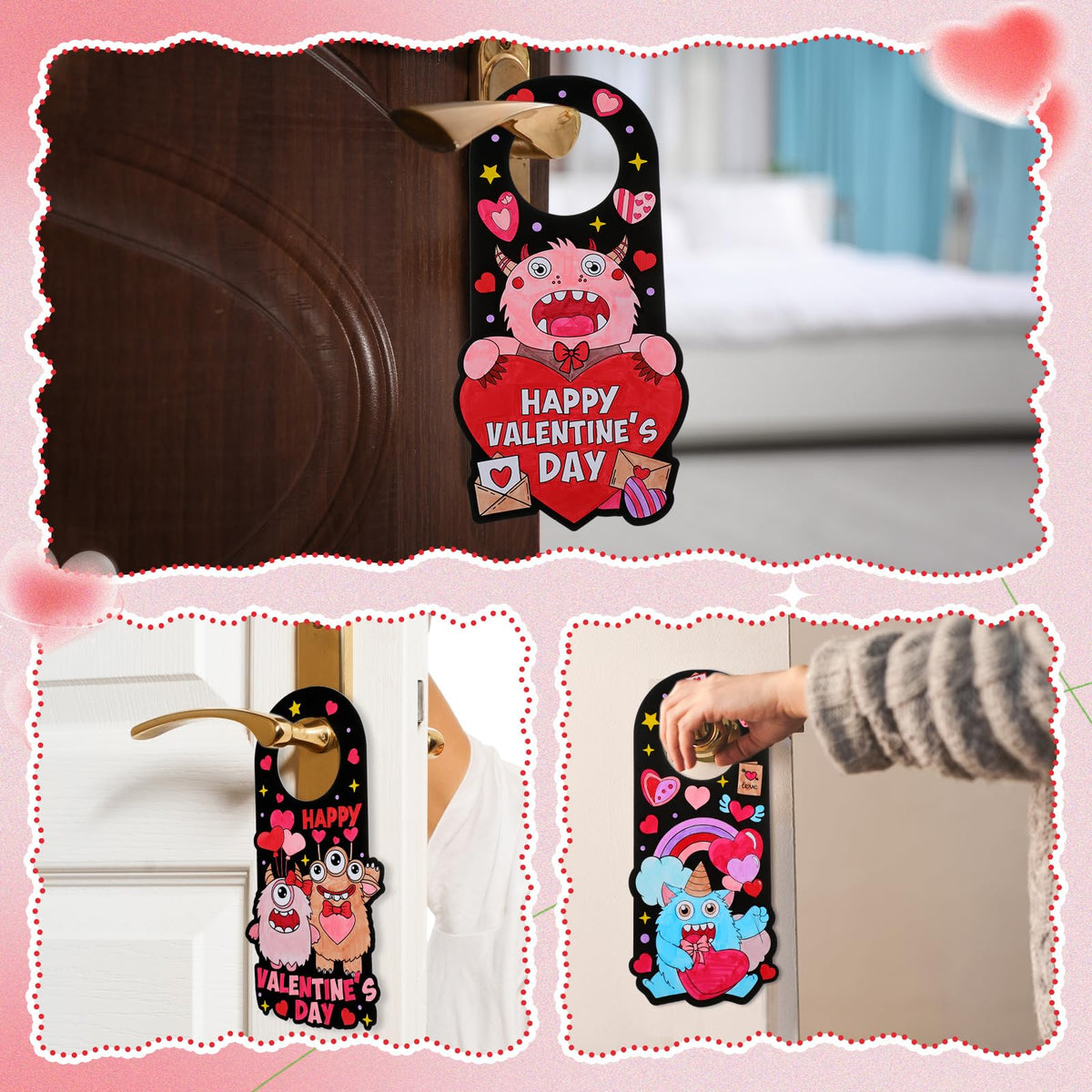 Lunmon 24-Pack Valentine Doorknob Hangers – Color-Your-Own Monster DIY Craft