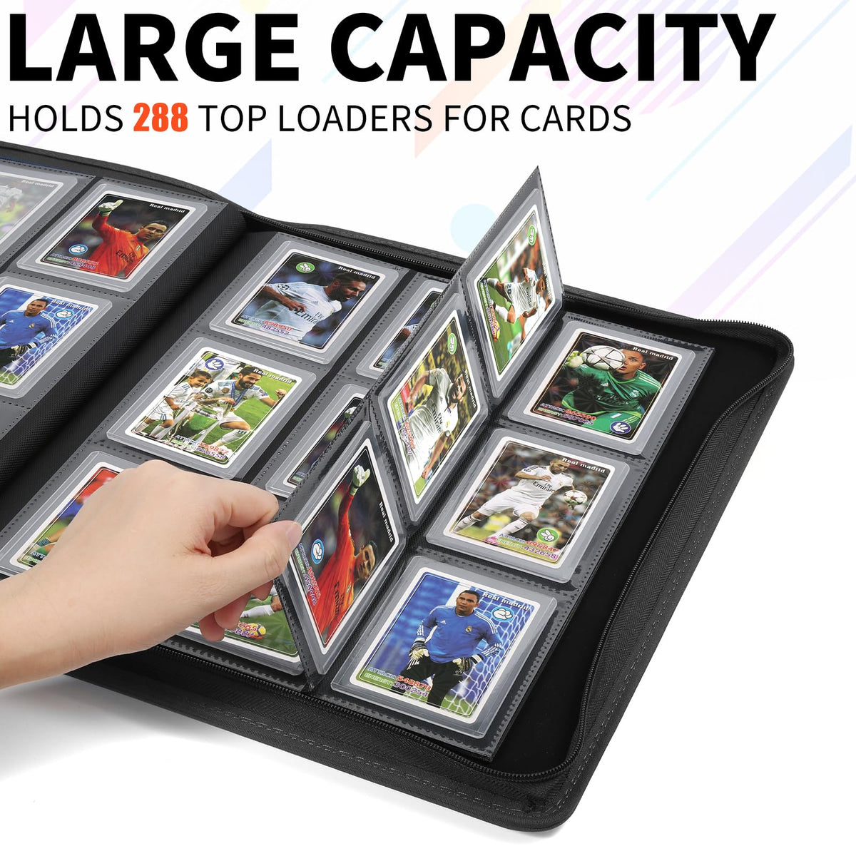 LUNNSHO Toploader Binder – Holds 288 Toploaders, 9-Pocket Double-Sided Card Binder (Black)