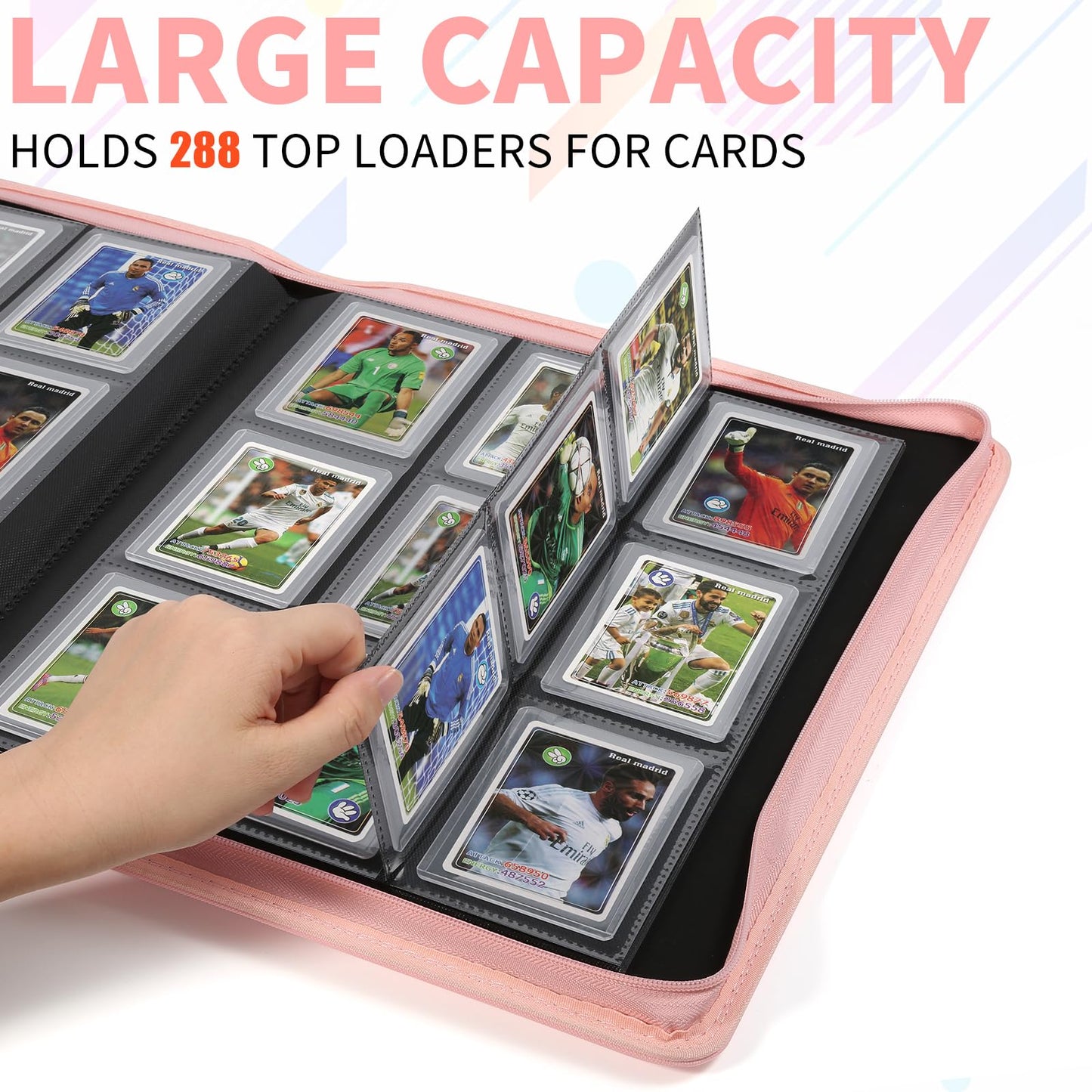 LUNNSHO Toploader Binder - 288 Cards, 9-Pocket, 3x4in Toploaders, Pink