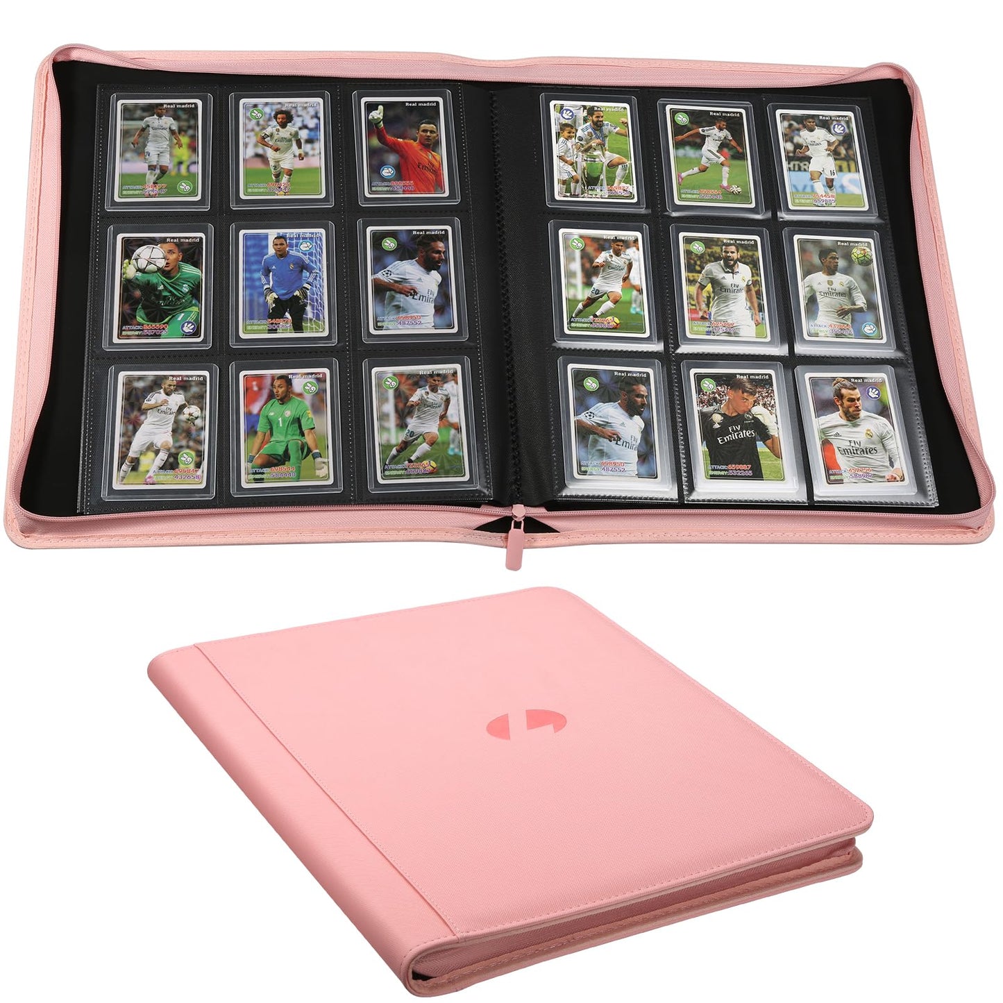 LUNNSHO Toploader Binder - 288 Cards, 9-Pocket, 3x4in Toploaders, Pink