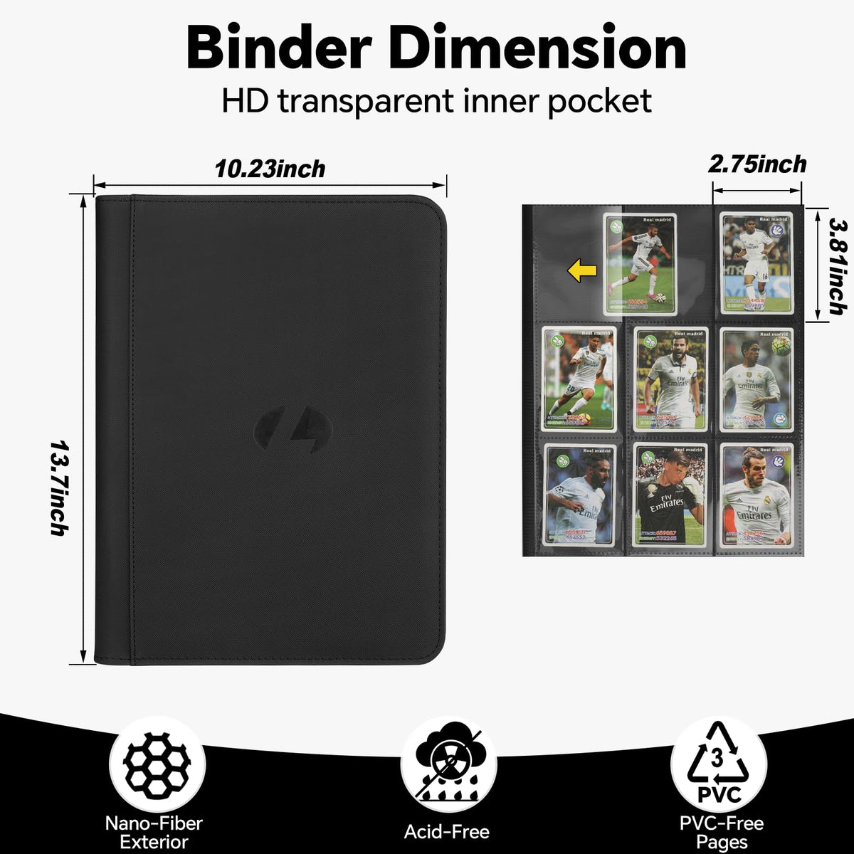 LUNNSHO Trading Card Binder – Premium 9-Pocket Double-Sided, 540 Card Capacity, Black