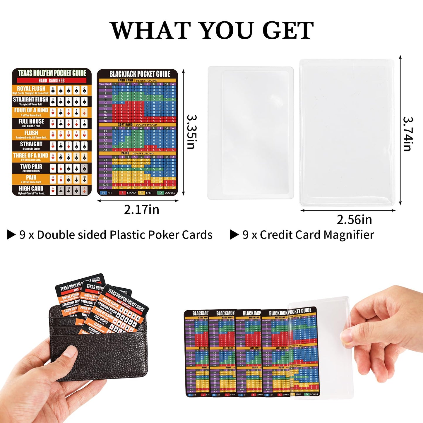 Lunorvexia 9-Pack Double-Sided Poker & Blackjack Strategy Cards | Casino-Ready Quick Reference