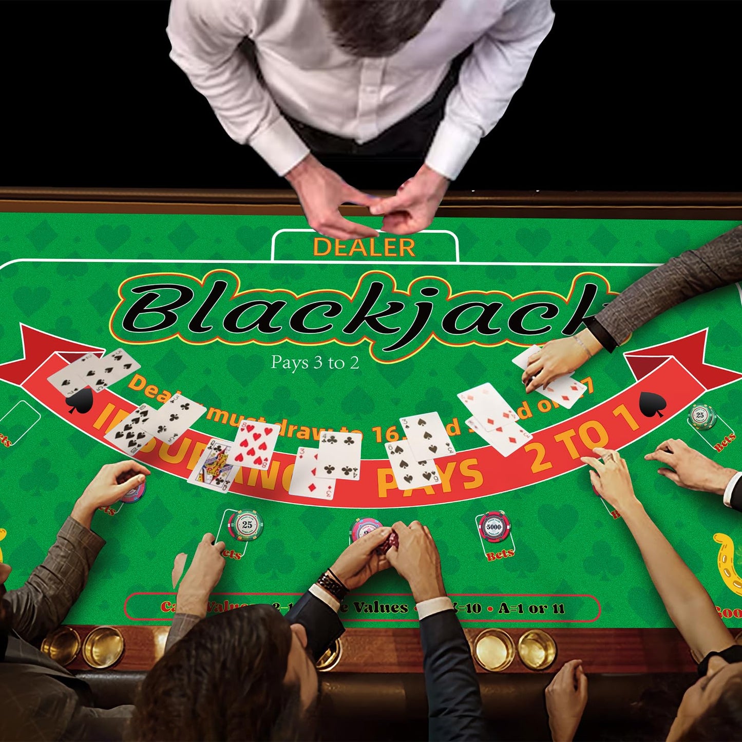 Lunorvexia Double-Sided Poker Mat 36x72 – Blackjack & Texas Hold’em Table Topper with 2 Decks