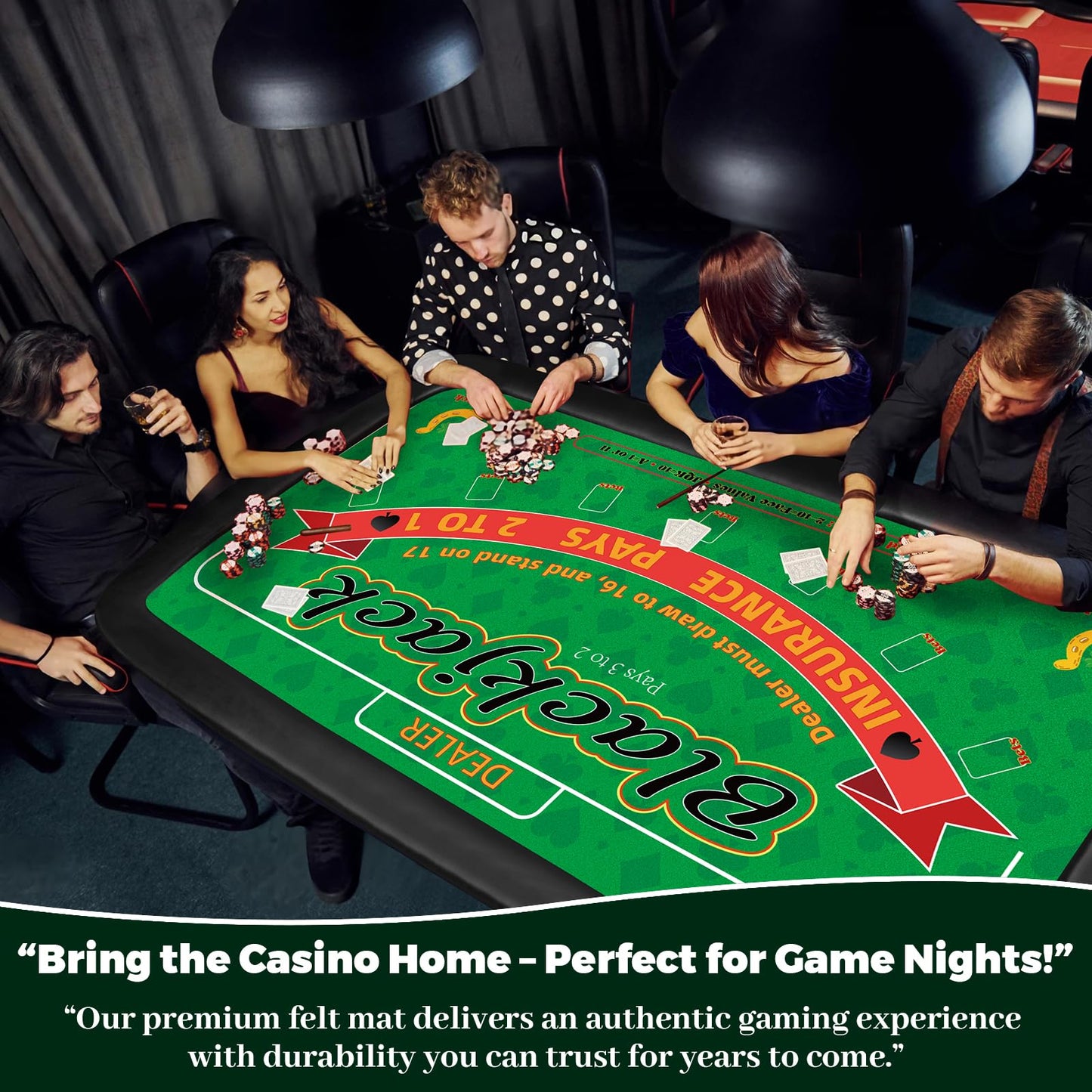 Lunorvexia Double-Sided Poker Mat 36x72 – Blackjack & Texas Hold’em Table Topper with 2 Decks
