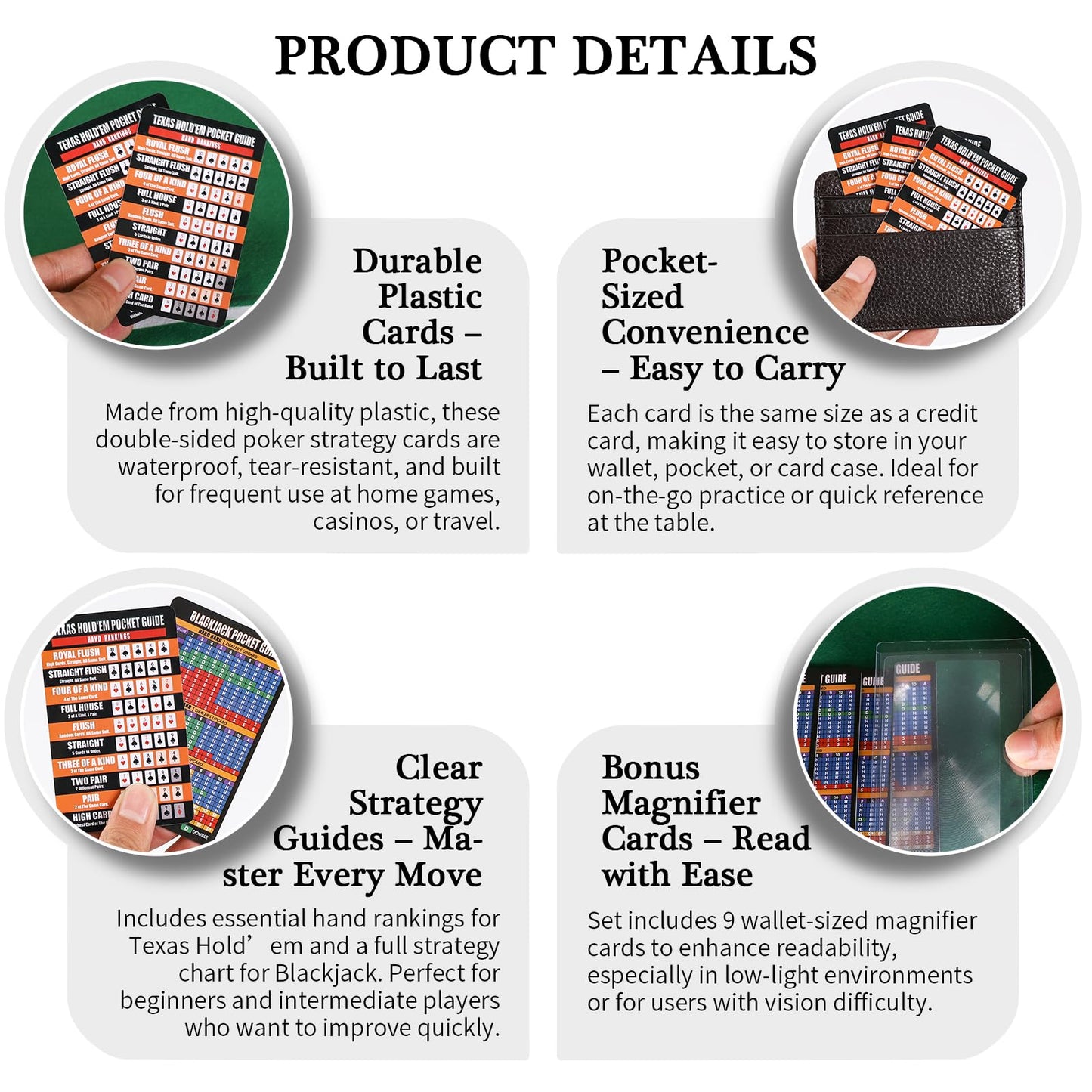 Lunorvexia 9-Pack Double-Sided Poker & Blackjack Strategy Cards | Casino-Ready Quick Reference