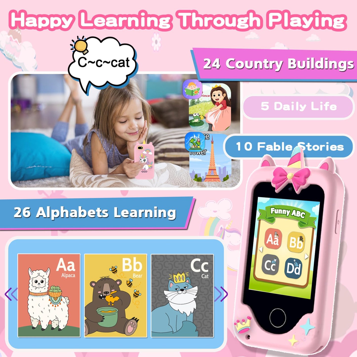 Luoba Kids Phone Toy – 2.8in Touchscreen Smartphone for Kids with Camera, Games & Music (8GB Card)
