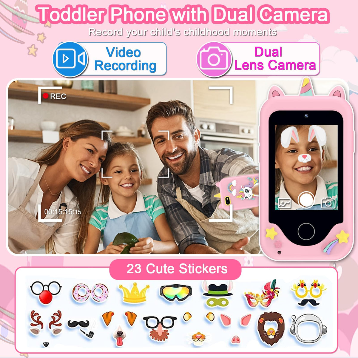 Luoba Kids Phone for Girls & Boys - 2.8-Inch Touchscreen Learning Toy with Camera, 8GB, 3-10 Years