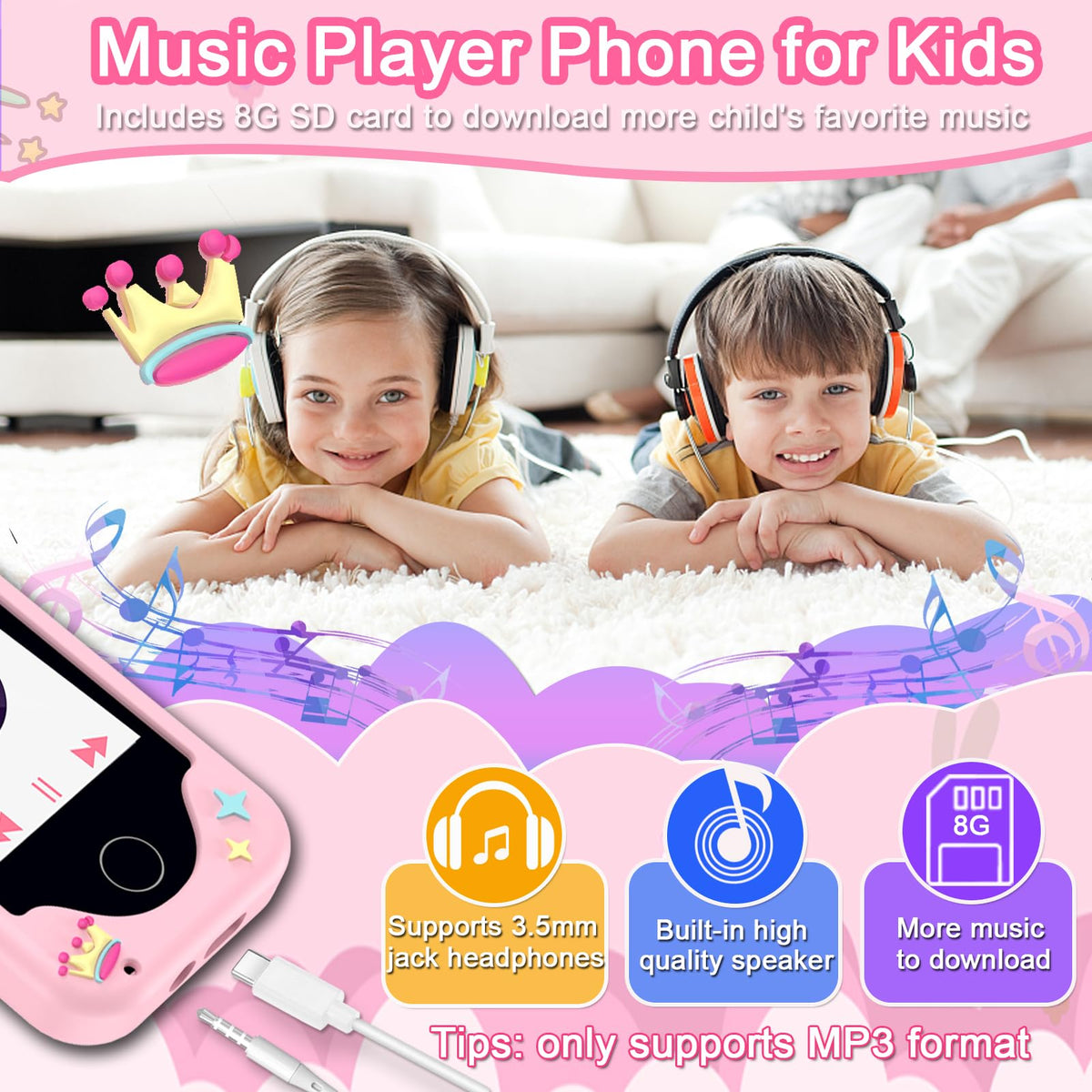 Luoba Kids Phone Toy – 2.8in Touchscreen Smartphone for Kids with Camera, Games & Music (8GB Card)