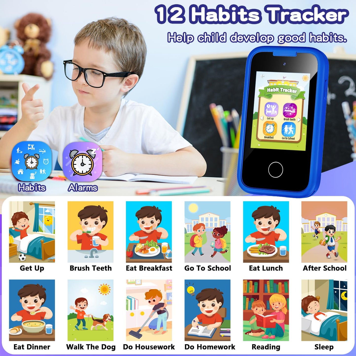 Luoba Kids Phone - 2.8" Touchscreen Toy with Dual Camera, 8GB, Blue