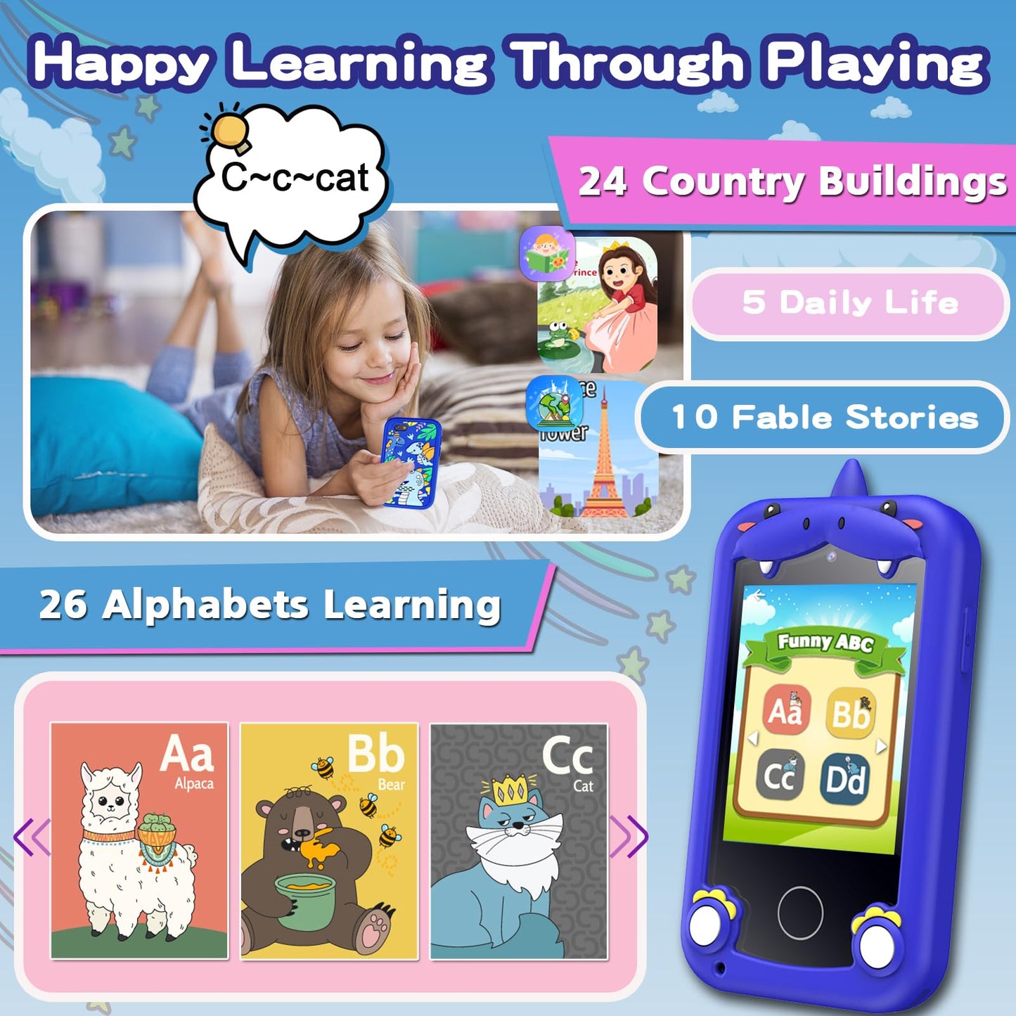 Luoba Kids Phone - Touchscreen Learning Smartphone for Ages 3-10 with Camera, Games & Music
