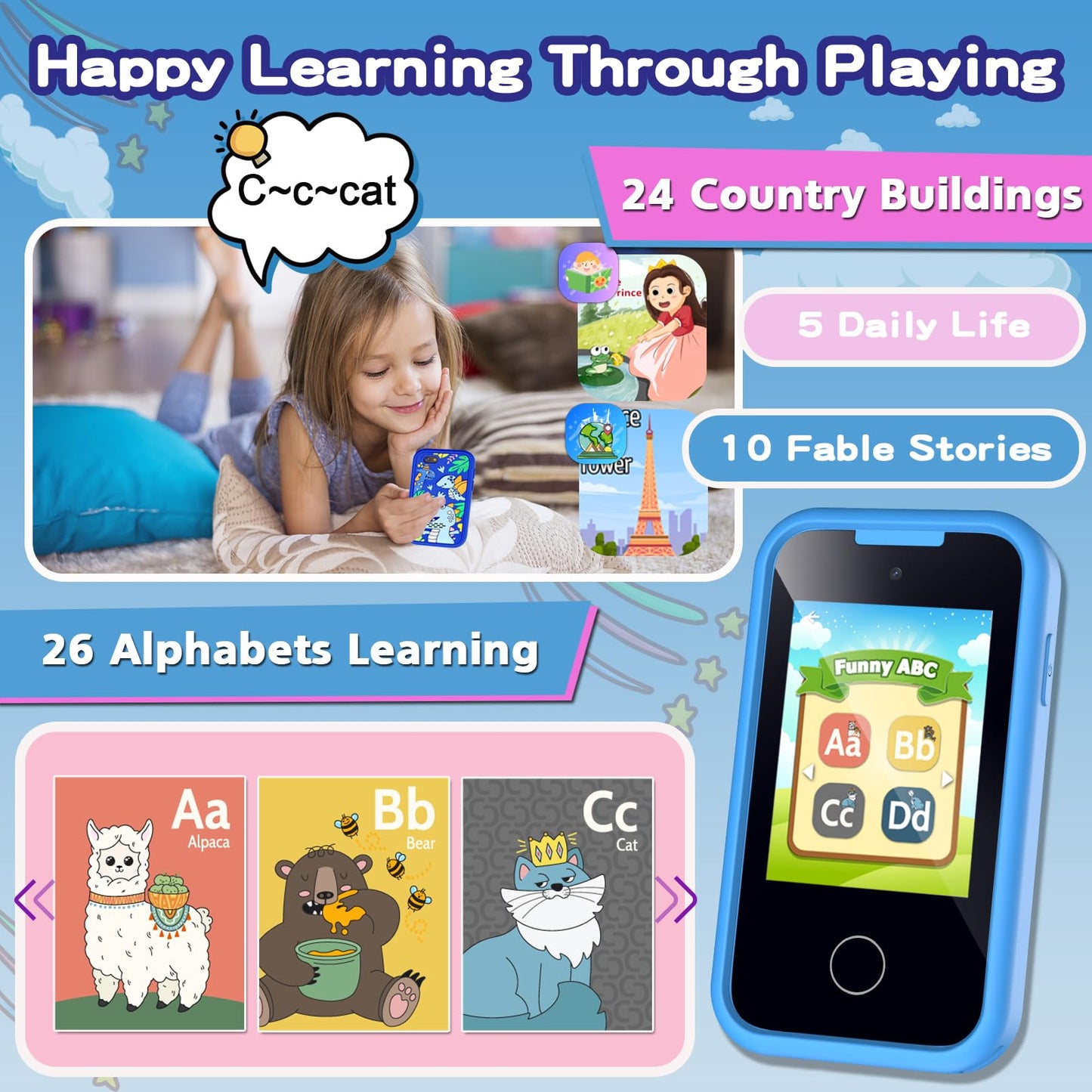 Luoba Kids Phone Toy – 2.8-Inch Touchscreen Smartphone for Ages 3-8