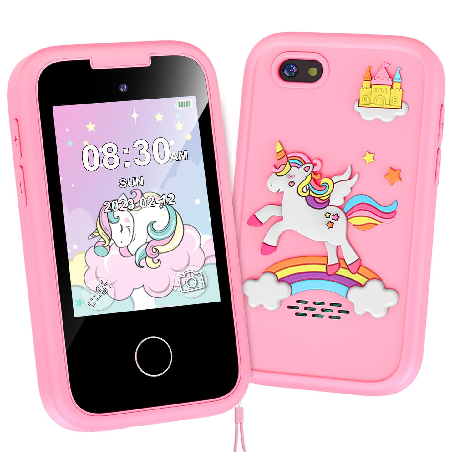 Luoba Kids Phone – Learning Toy with Dual Camera, 8GB Card, 13 Games (Pink)