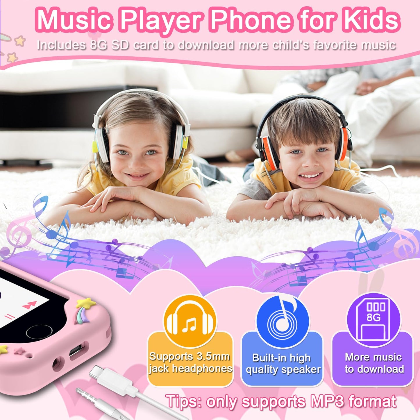 Luoba Kids Phone for Girls & Boys - 2.8-Inch Touchscreen Learning Toy with Camera, 8GB, 3-10 Years