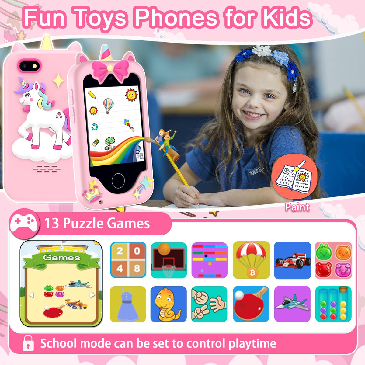 Luoba Kids Phone Toy – 2.8in Touchscreen Smartphone for Kids with Camera, Games & Music (8GB Card)
