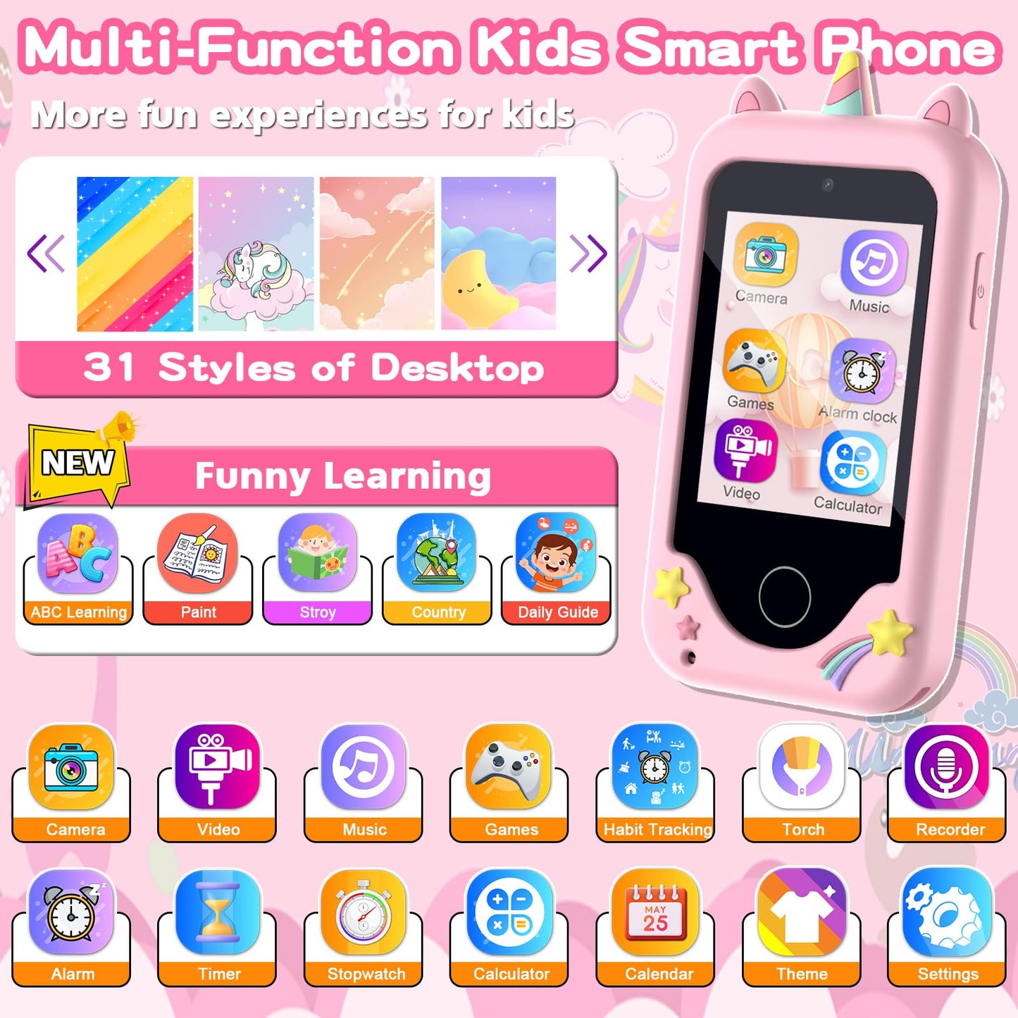 Luoba Kids Phone for Girls & Boys - 2.8-Inch Touchscreen Learning Toy with Camera, 8GB, 3-10 Years