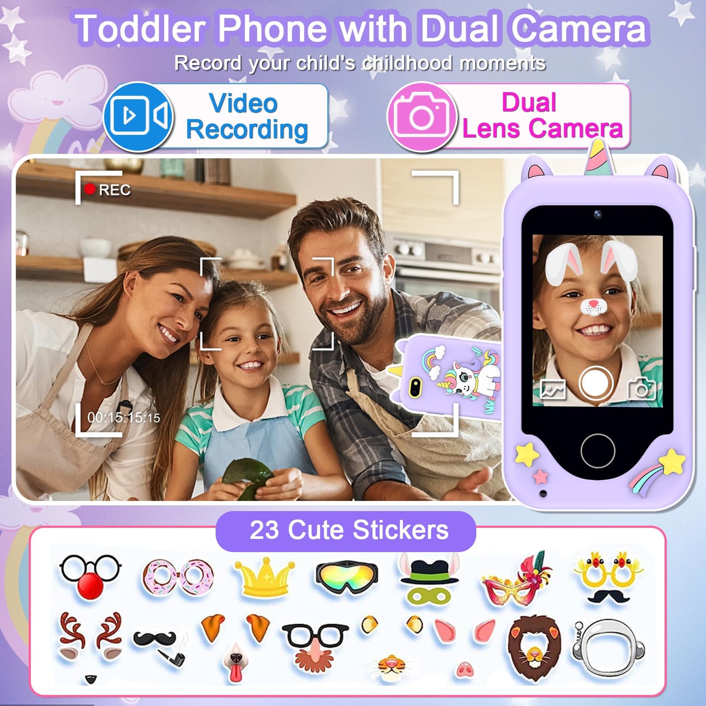 Luoba Kids Smart Phone Toy – 2.8-Inch Touchscreen, Dual Cameras, 8GB Card, Games & Music