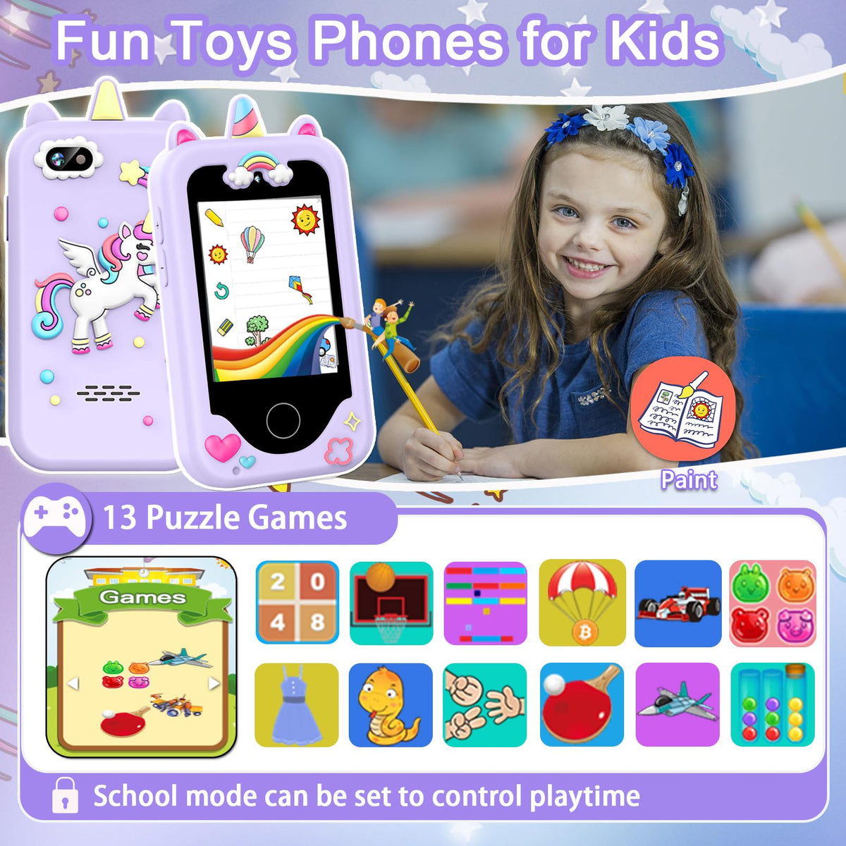 Luoba Kids Smart Phone for Girls – 2.8-inch Touchscreen Learning Toy with Dual Camera, 8GB, Gift for Ages 3–10