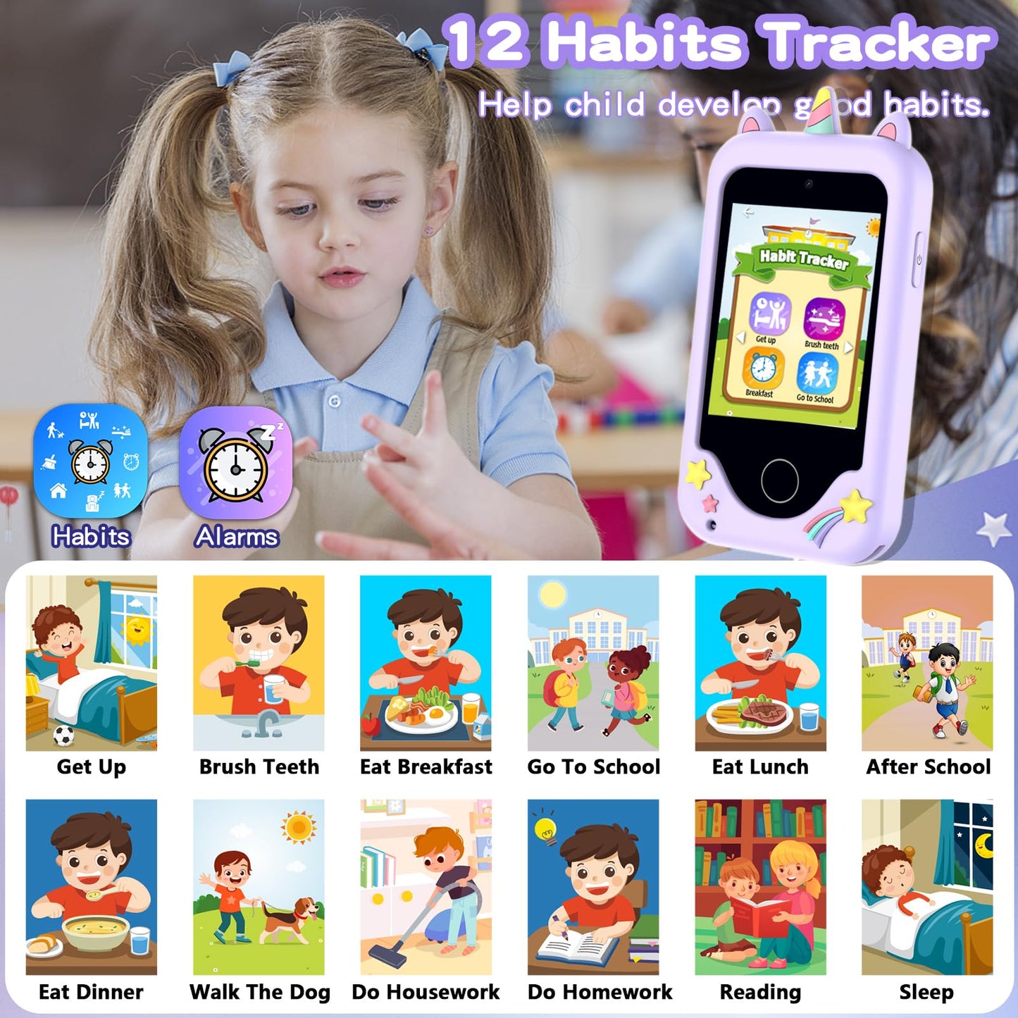 Luoba Kids Smart Phone Toy – 2.8-Inch Touchscreen, Dual Cameras, 8GB Card, Games & Music