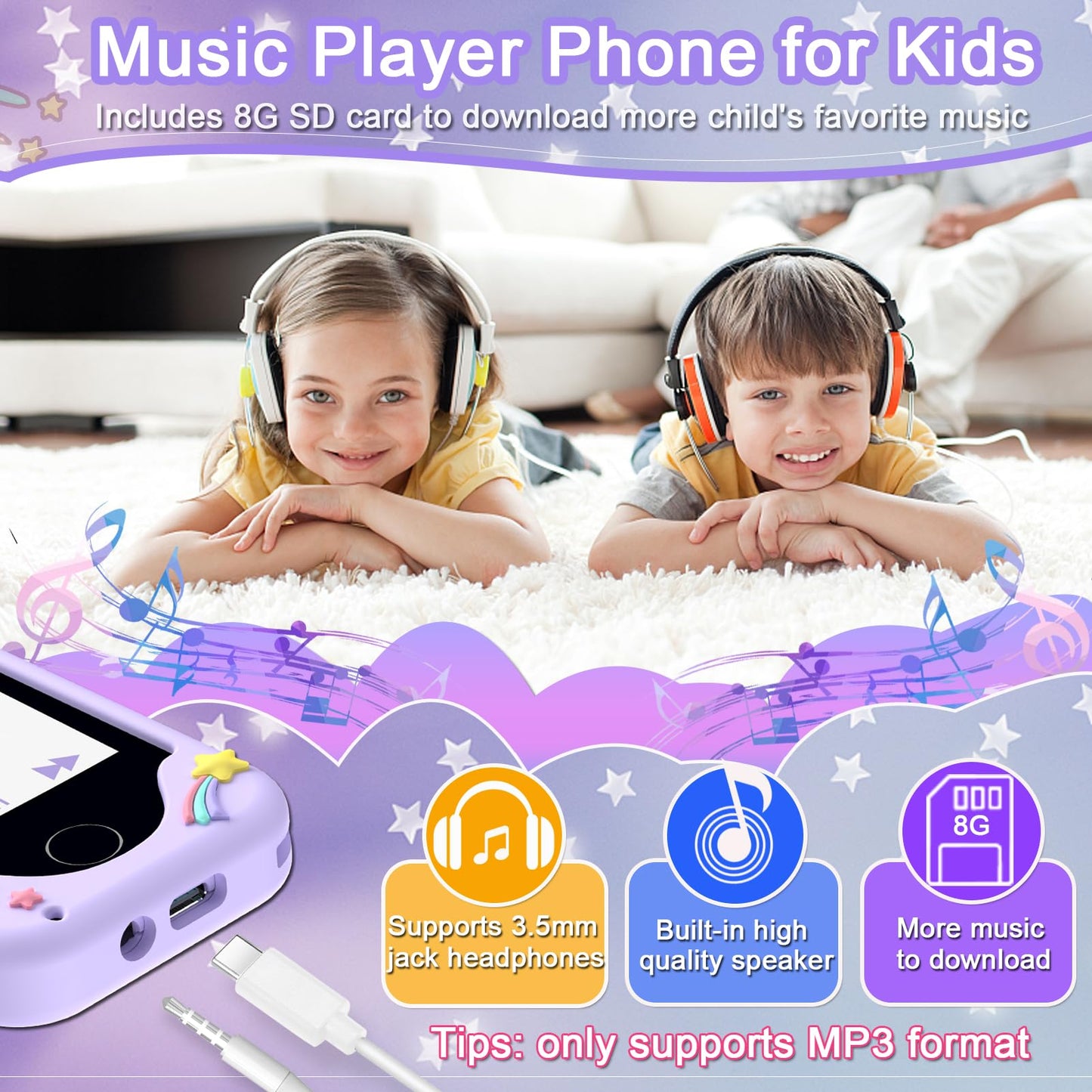 Luoba Kids Smart Phone Toy – 2.8-Inch Touchscreen, Dual Cameras, 8GB Card, Games & Music