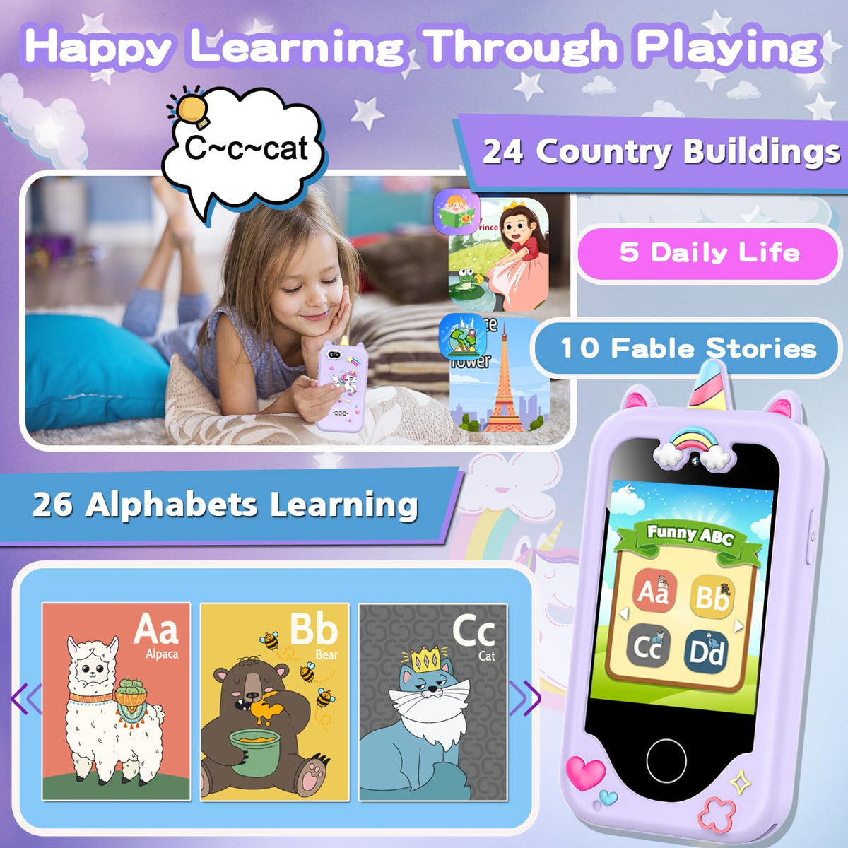 Luoba Kids Smart Phone for Girls – 2.8-inch Touchscreen Learning Toy with Dual Camera, 8GB, Gift for Ages 3–10
