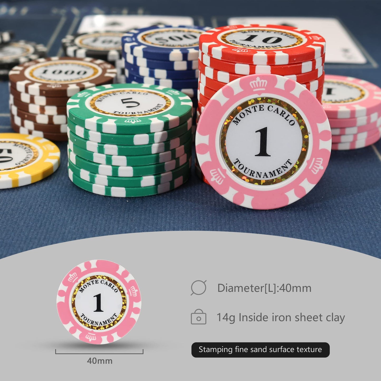 LUOBAO 125pcs Clay Poker Chips Set - 14g, 40mm, Monte Carlo European Design