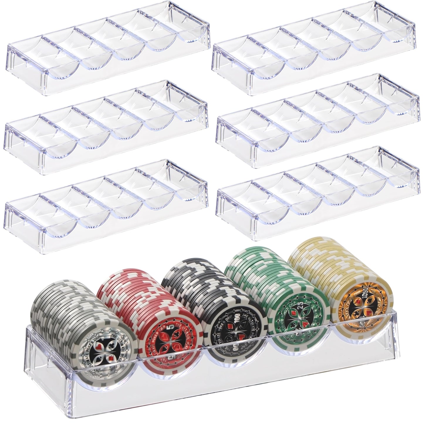 LUOBAO Acrylic Poker Chip Tray – Clear 100-Chip Organizer for Hold’em & Blackjack