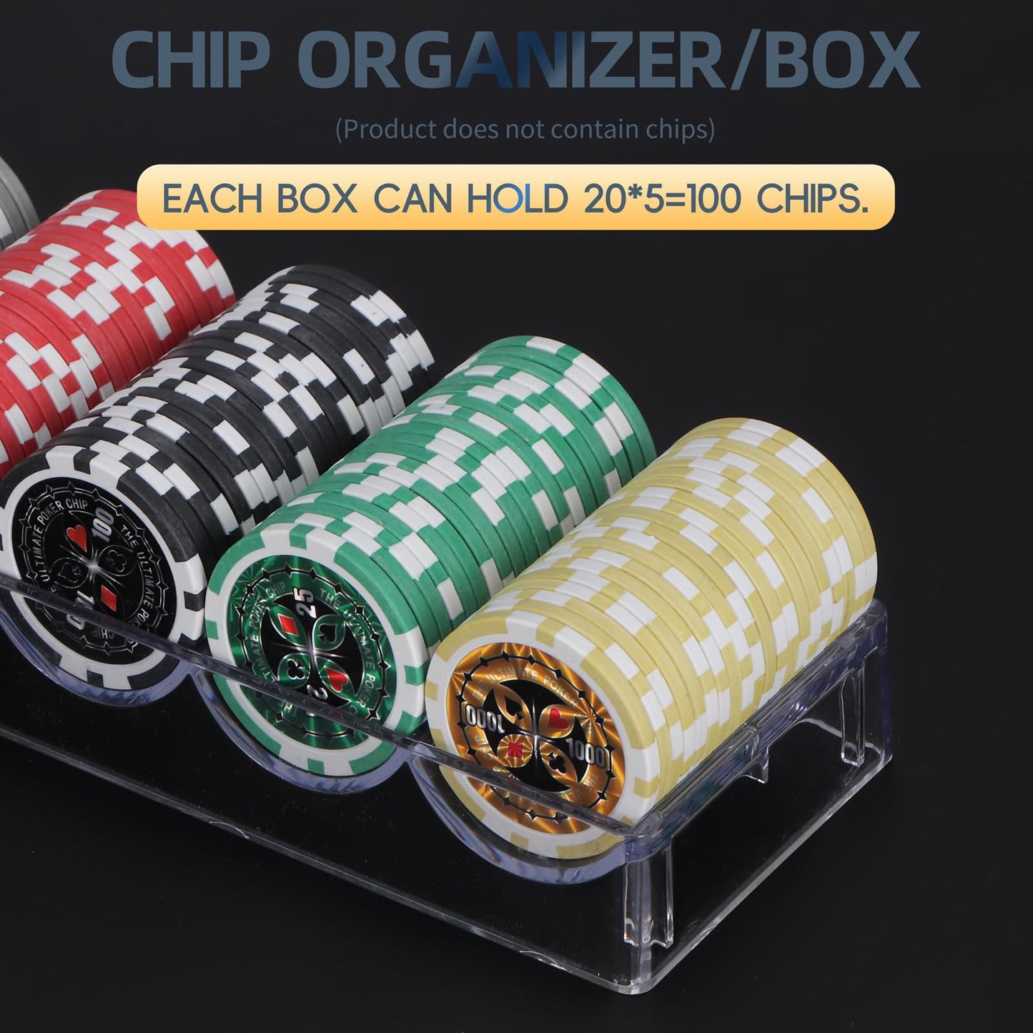 LUOBAO Acrylic Poker Chip Tray – Clear 100-Chip Organizer for Hold’em & Blackjack