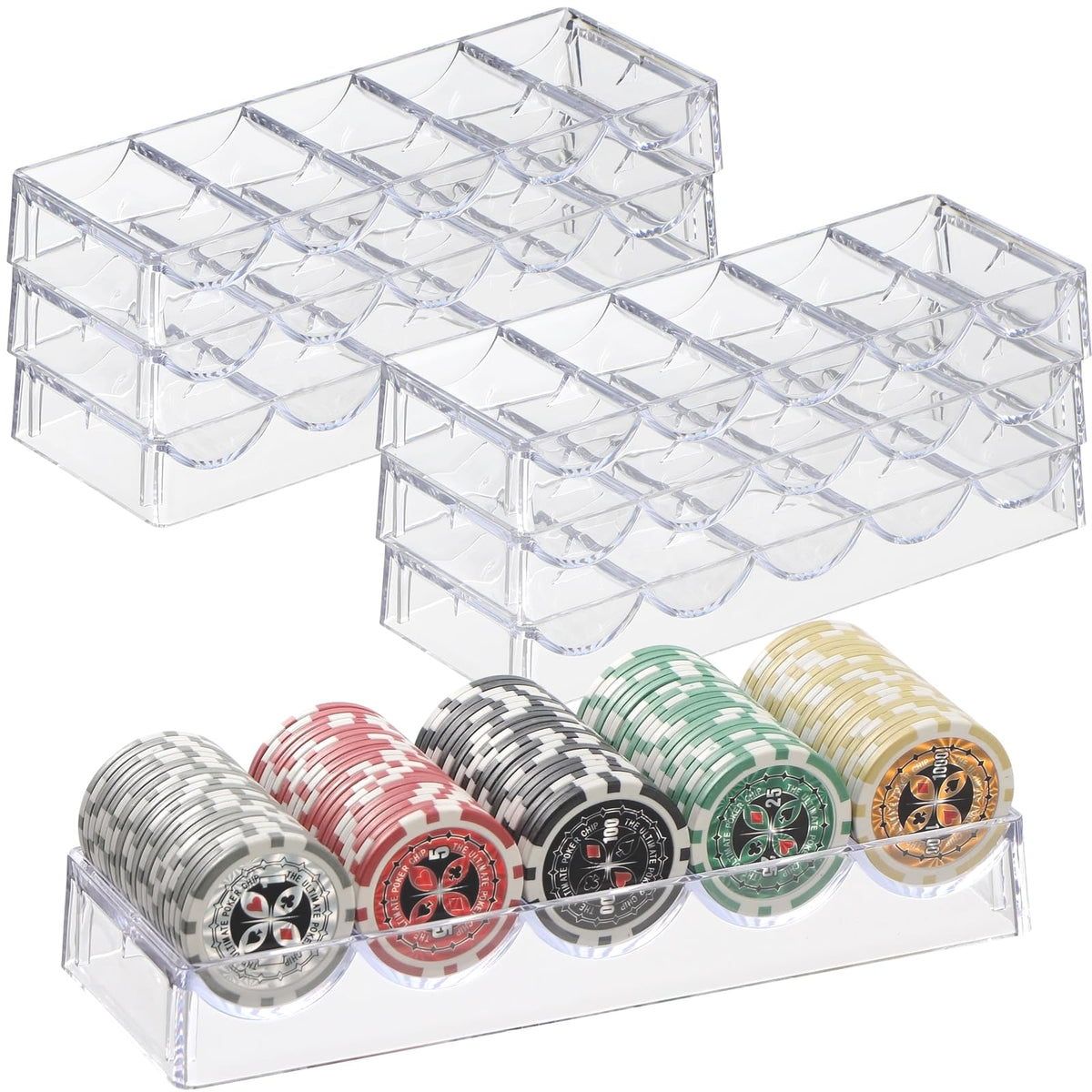 LUOBAO Acrylic Poker Chip Tray Rack – Clear 100-Chip Organizer for Poker, Texas Hold’em & Blackjack