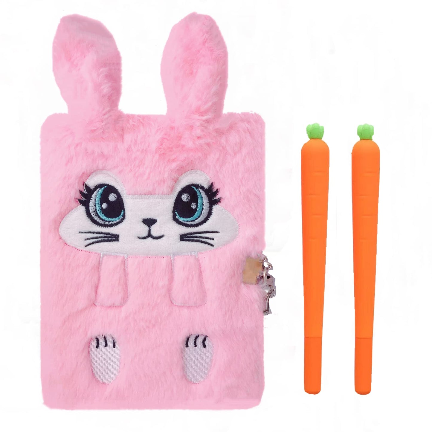 Luolizon Bunny Diary with Lock – Cute Fuzzy Journal for Girls (Ages 8-12) + Carrot Pens
