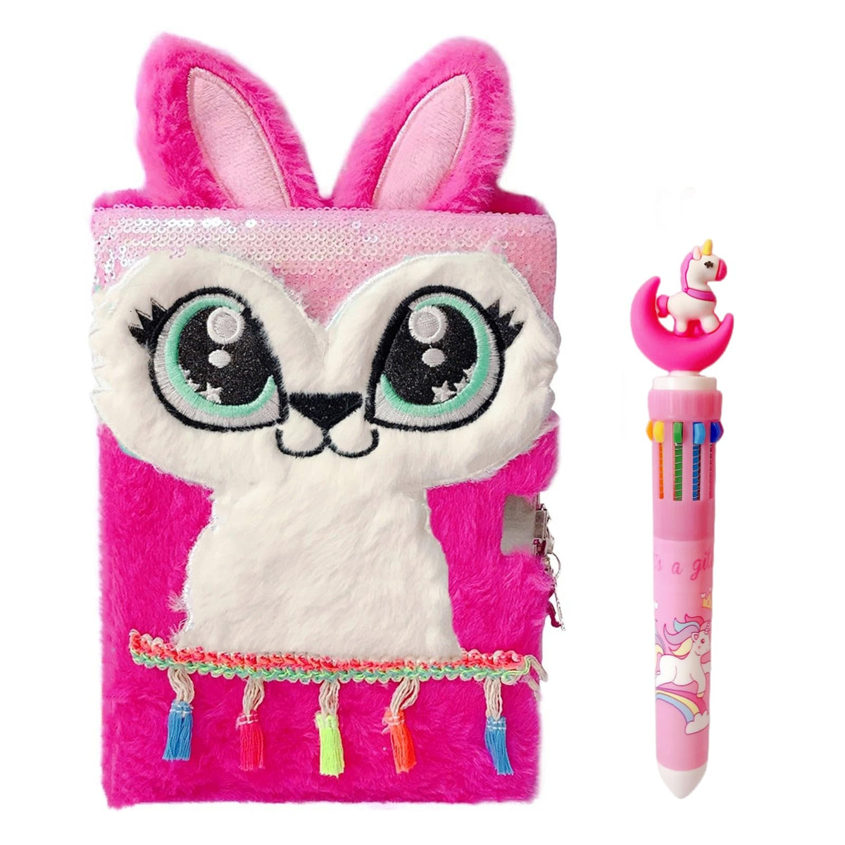 Luolizon Plush Bunny Diary for Girls with Lock – A5 Journal Gift Set with Multicolored Pen (Red)